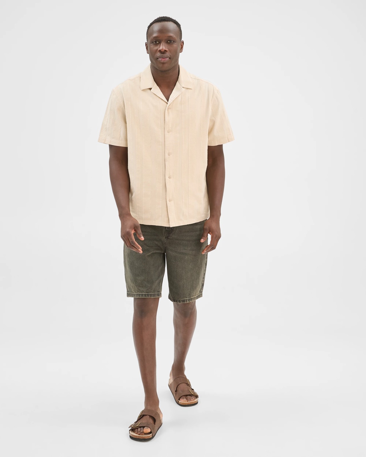 Commons Cotton Burnout Short Sleeve Shirt - Sand 2 of 5