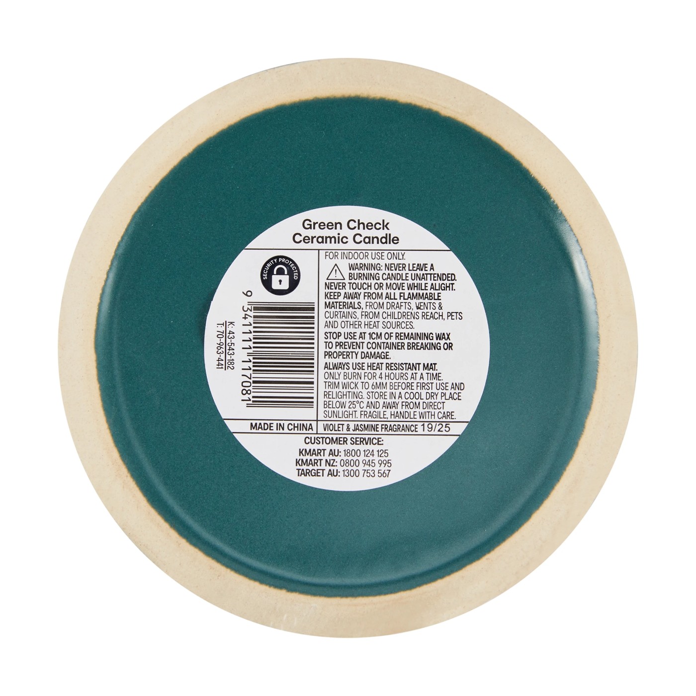 Violet and Jasmine Green Check Ceramic Candle - Anko 5 of 5