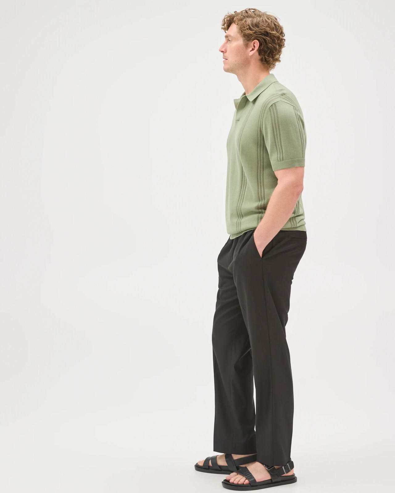 Preview Revere Pointelle Knit Polo Top - Green 2 of 5