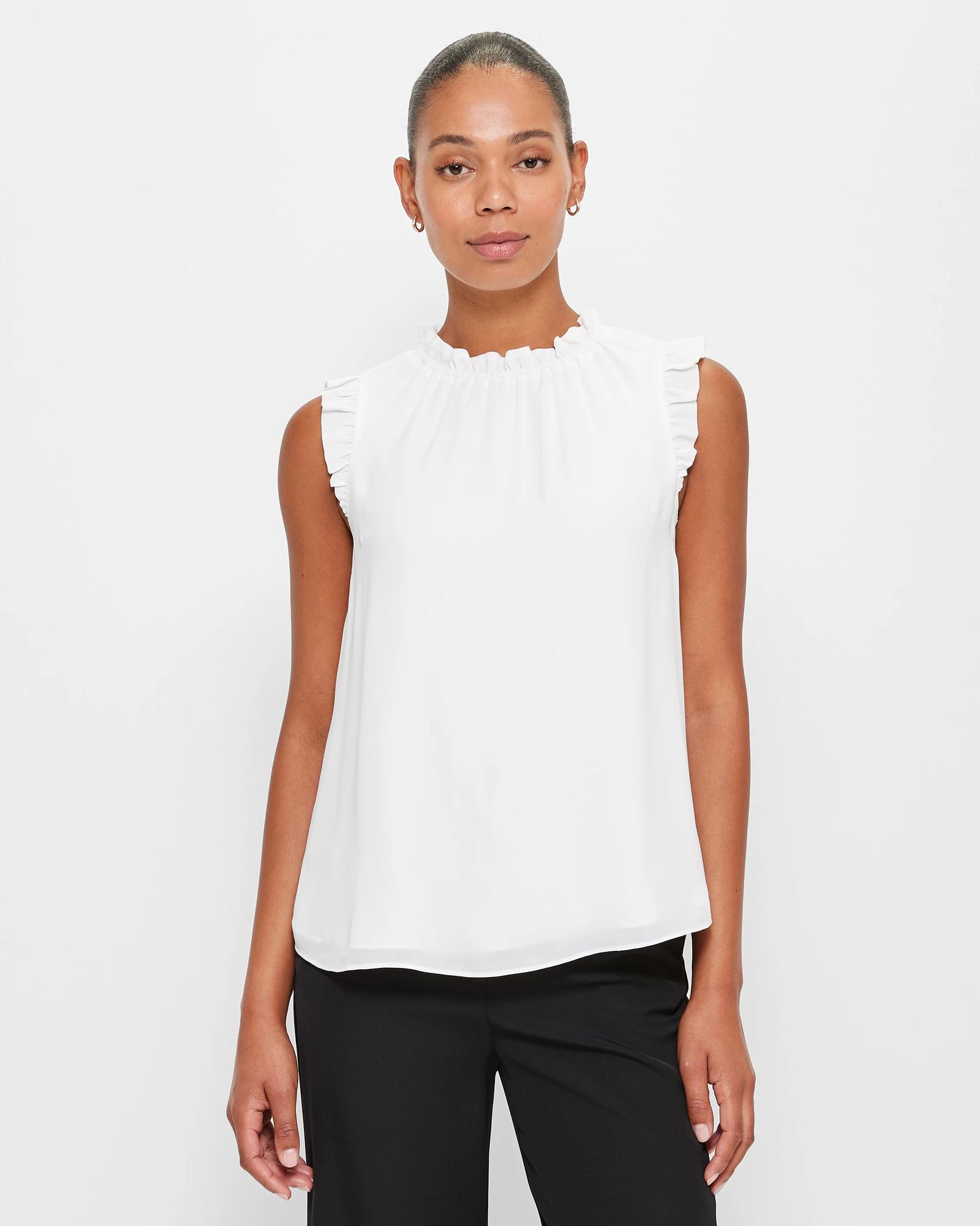 White Sleeveless Ruffle Top