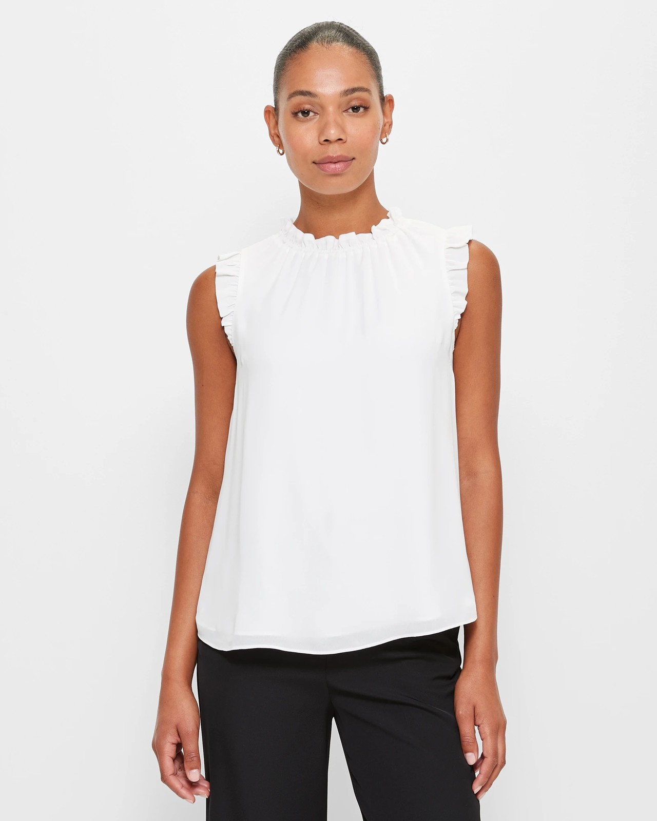 Sleeveless ruffle sale neck top