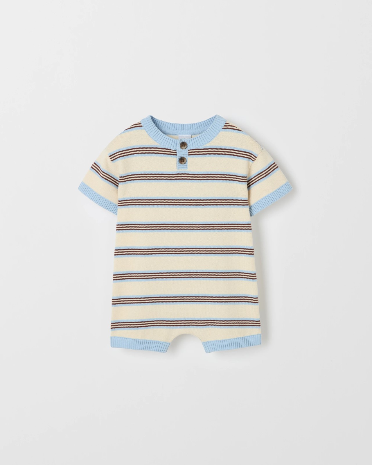 Baby Organic Cotton True Knit Henley Retro Stripe Romper 4 of 5