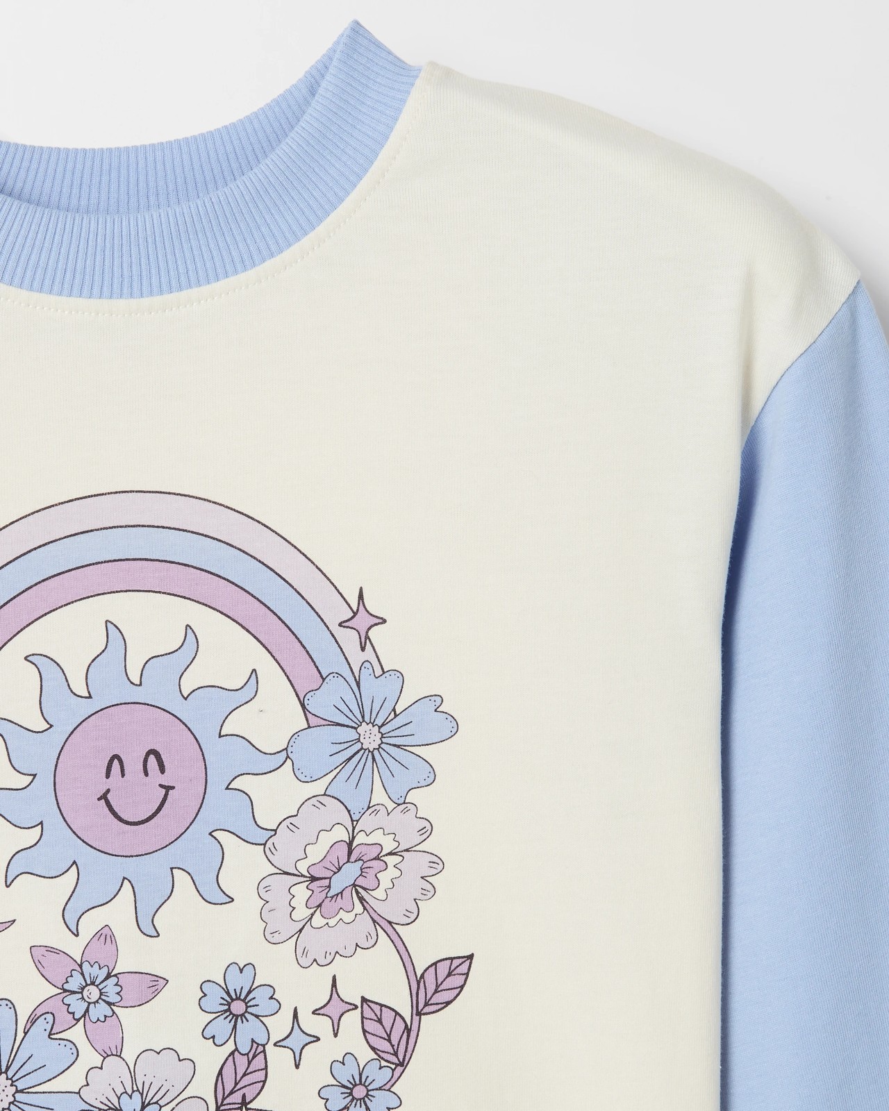 Australian Cotton Long Sleeve T-Shirt - Boho Placement Cream and Colour Block Blue 2 of 2