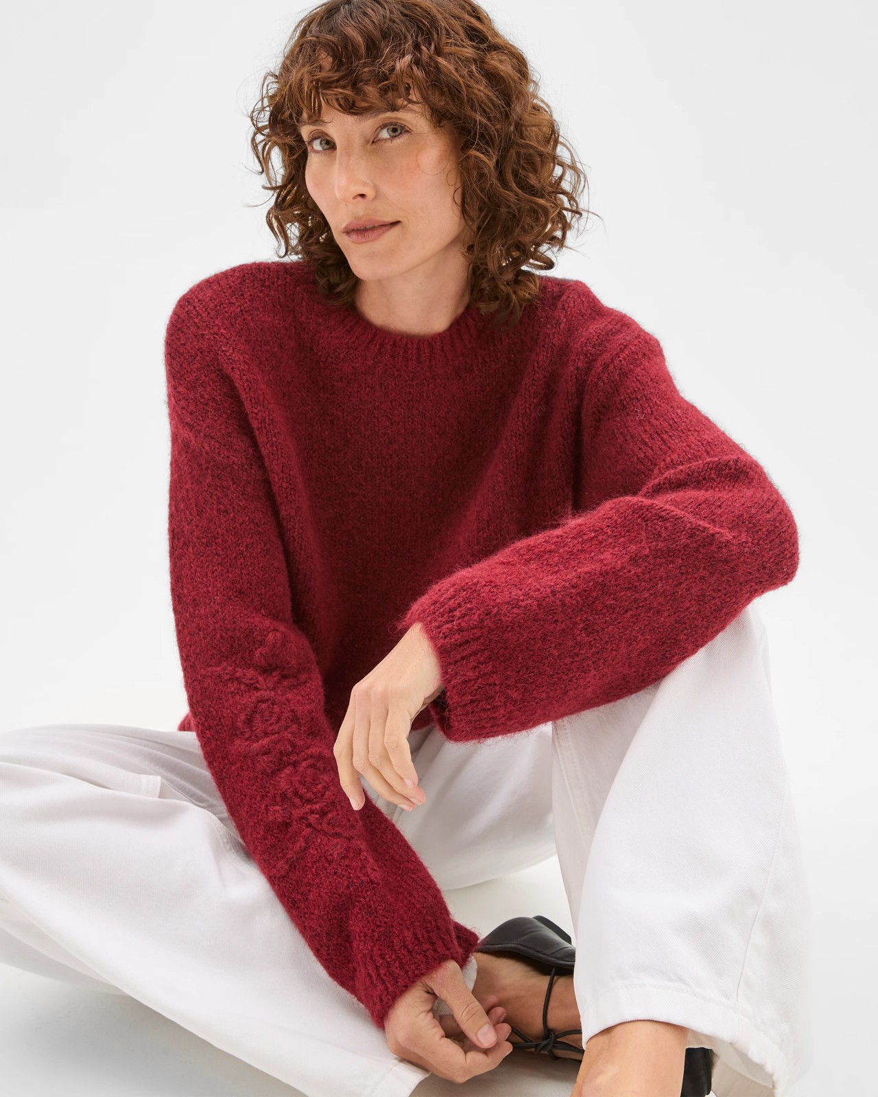 Long Sleeve Boxy Fit Crop Length Embroidered Sweater 4 of 6