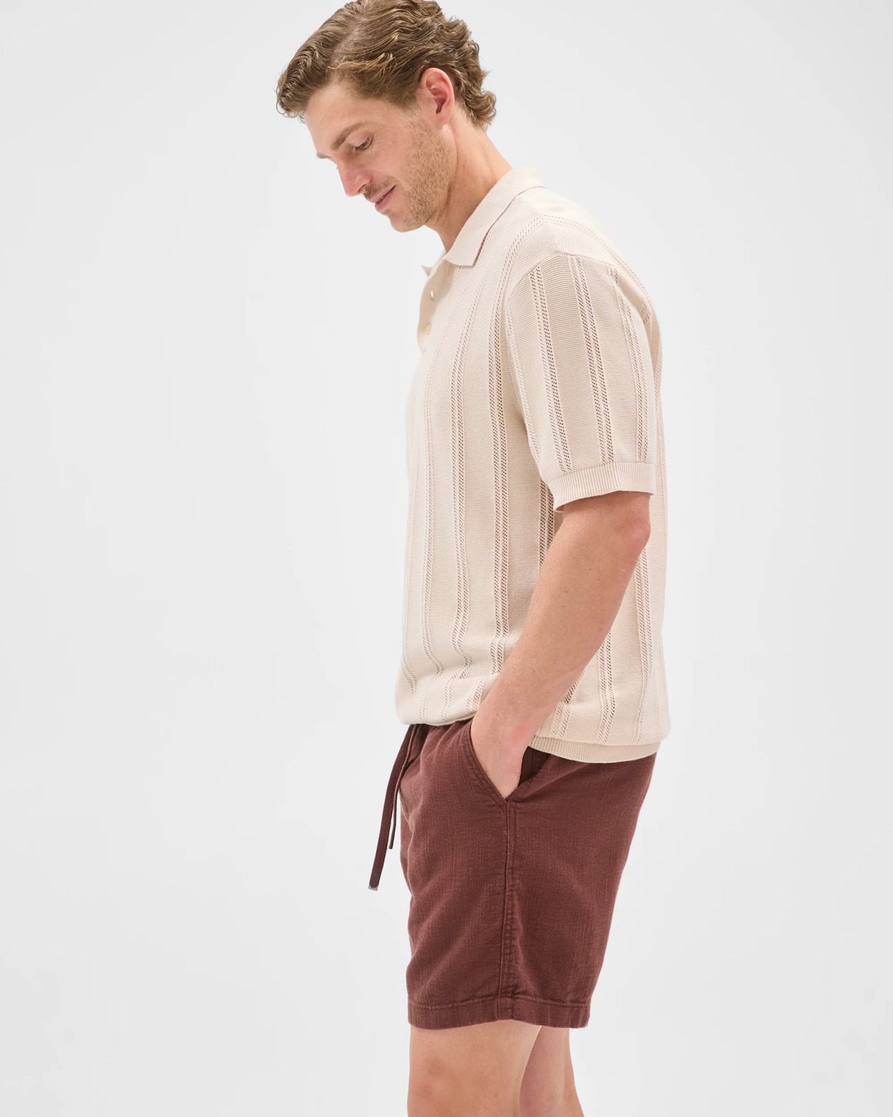 Australian Cotton Textured Shorts - Brown Stone 3 of 5