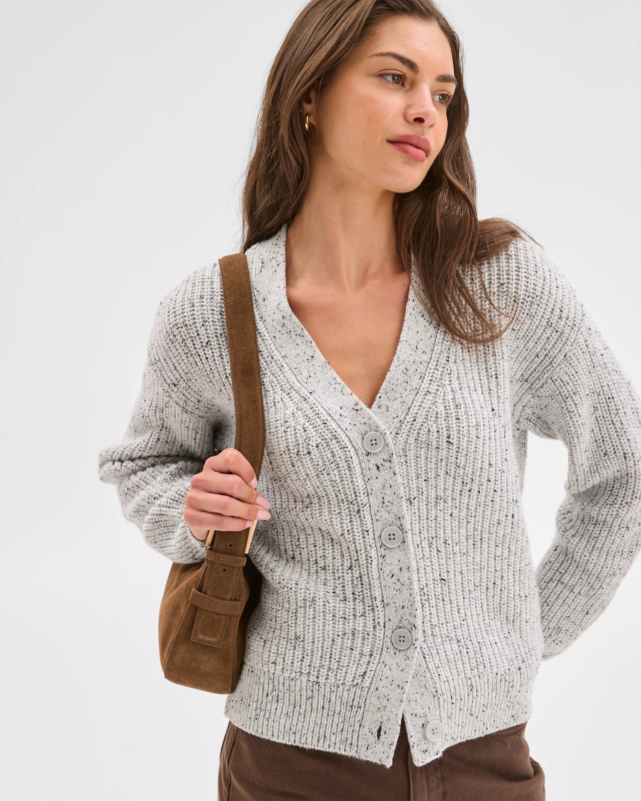 Petites Australian Cotton Blend Nepped V-Neck Cardigan 3 of 6