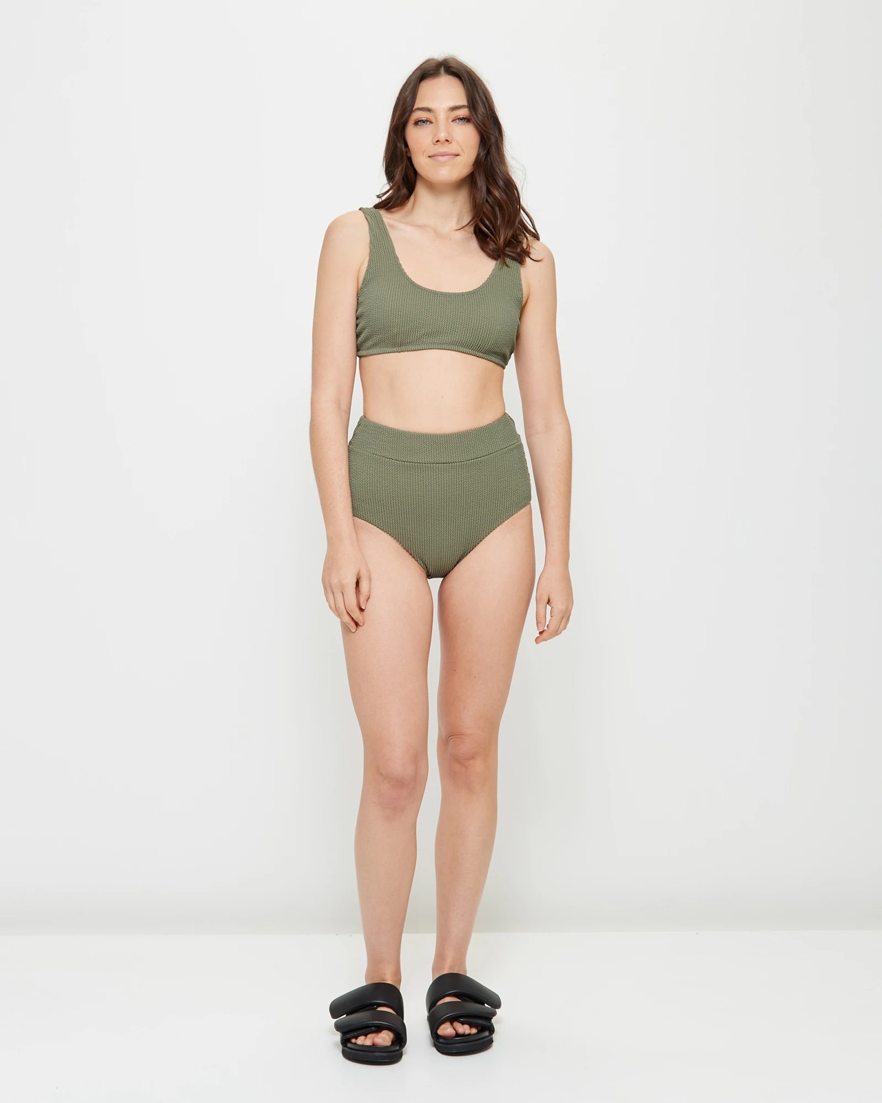 Crinkle Scoop Swim Bikini Top - Olive Green