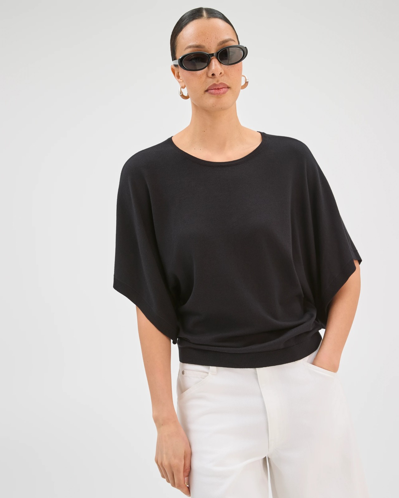 Batwing Sleeve Knitted T-Shirt - Black 3 of 6