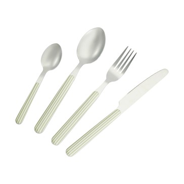 16 Piece Sage Stripe Cutlery Set - Anko
