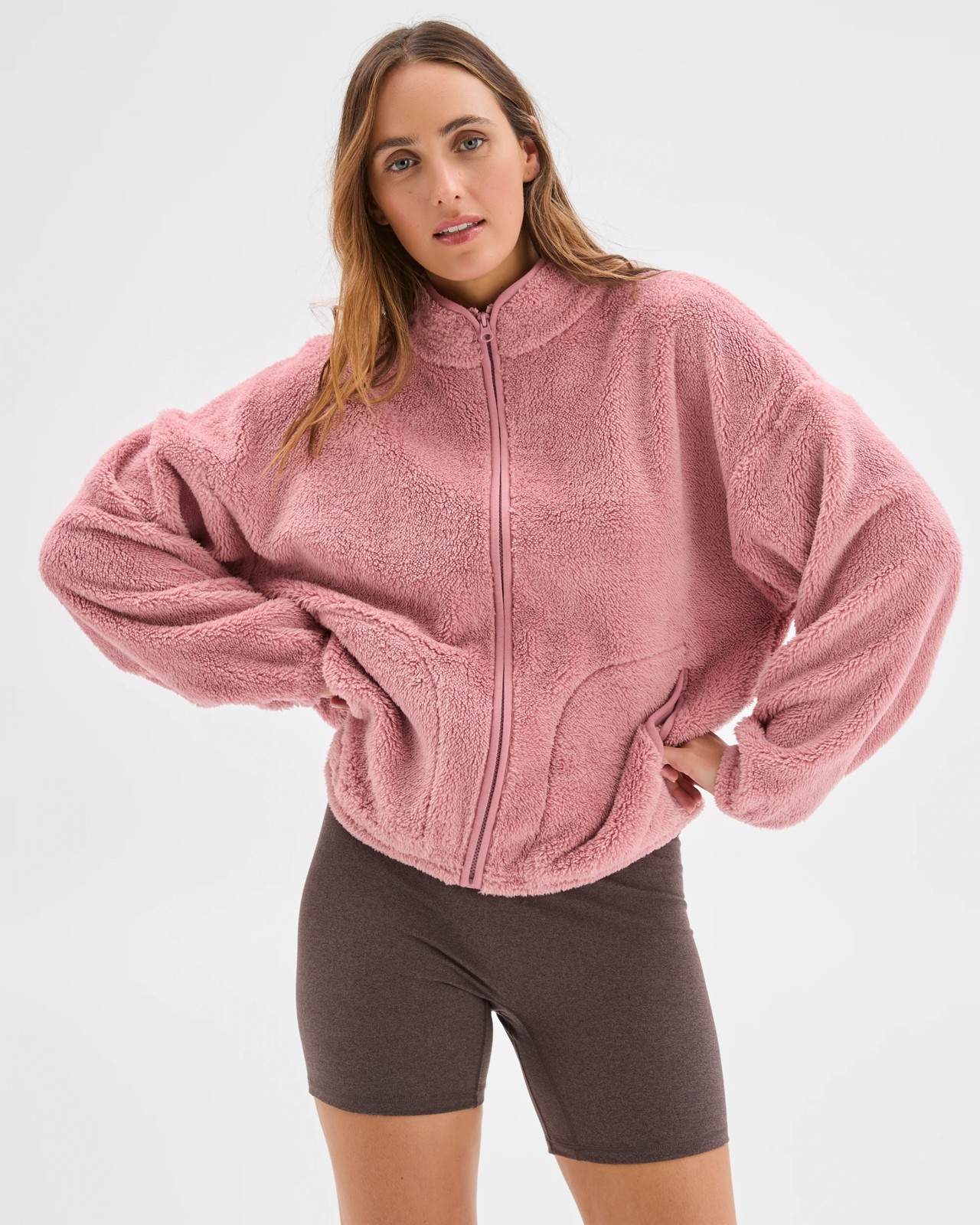 Active Sherpa Zip Through Jacket - Dusty Pink 4 of 6