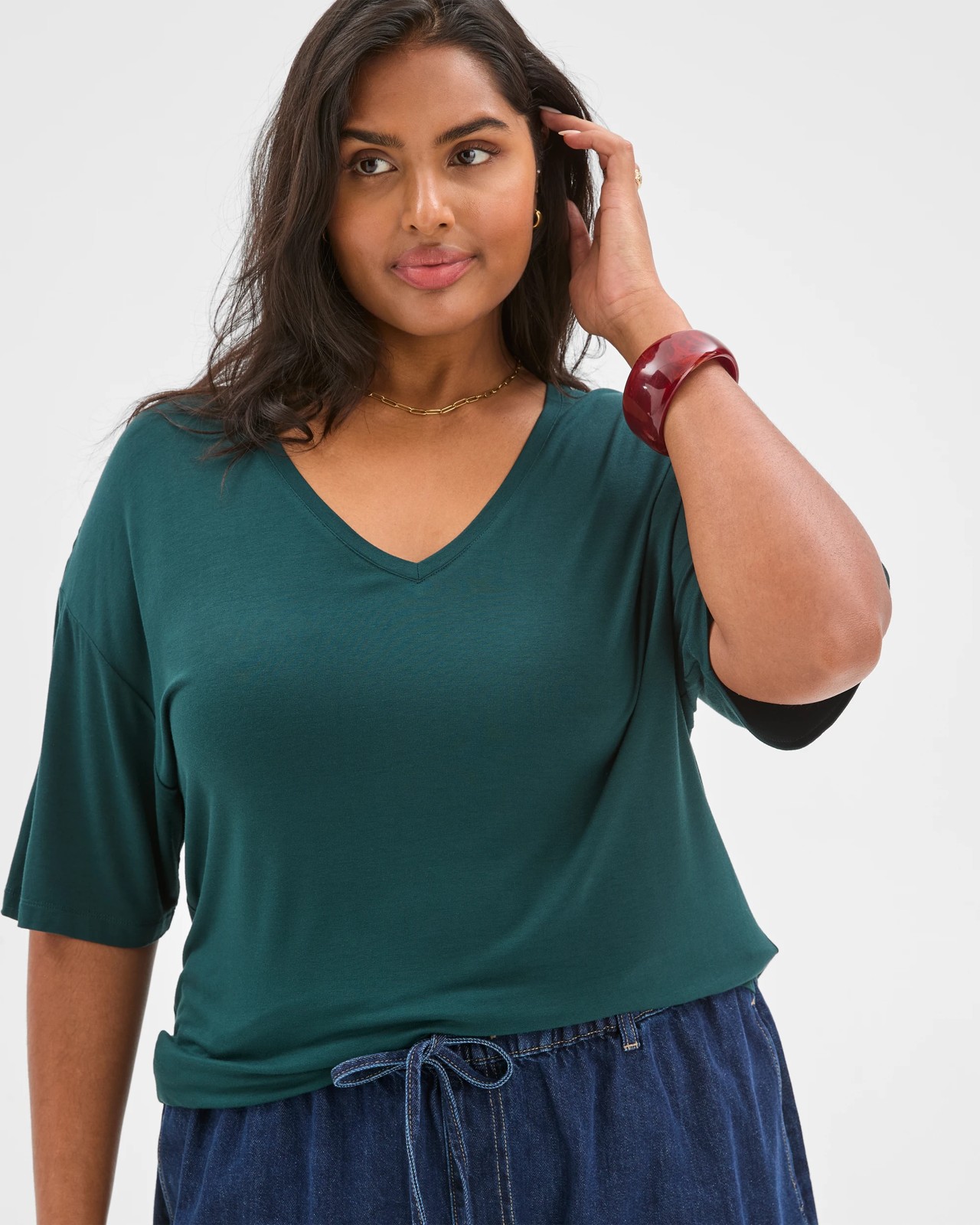 Plus Size V-Neck T-Shirt - Pine Forest 5 of 5