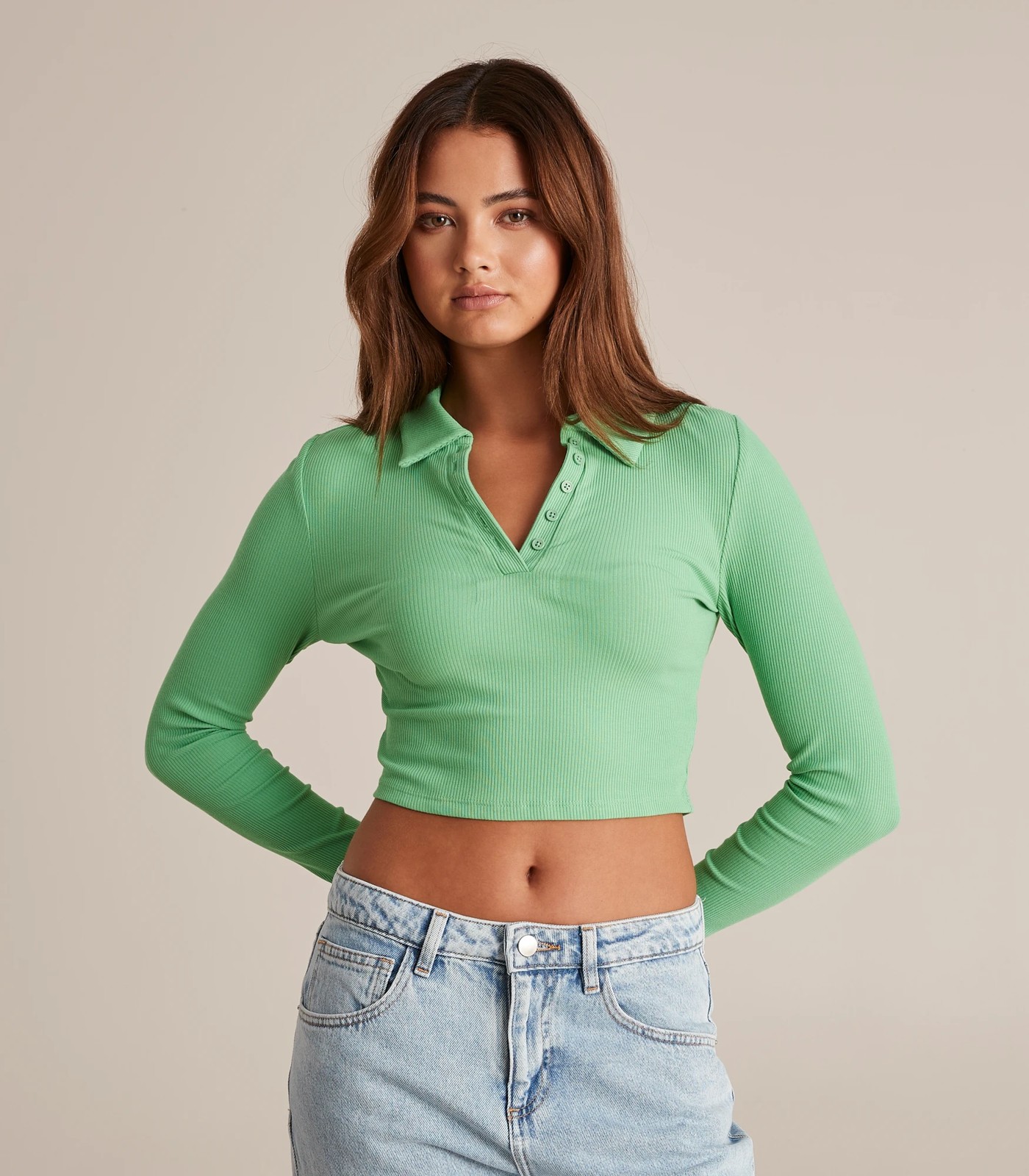 Ribbed cotton crop top - Light green - Ladies