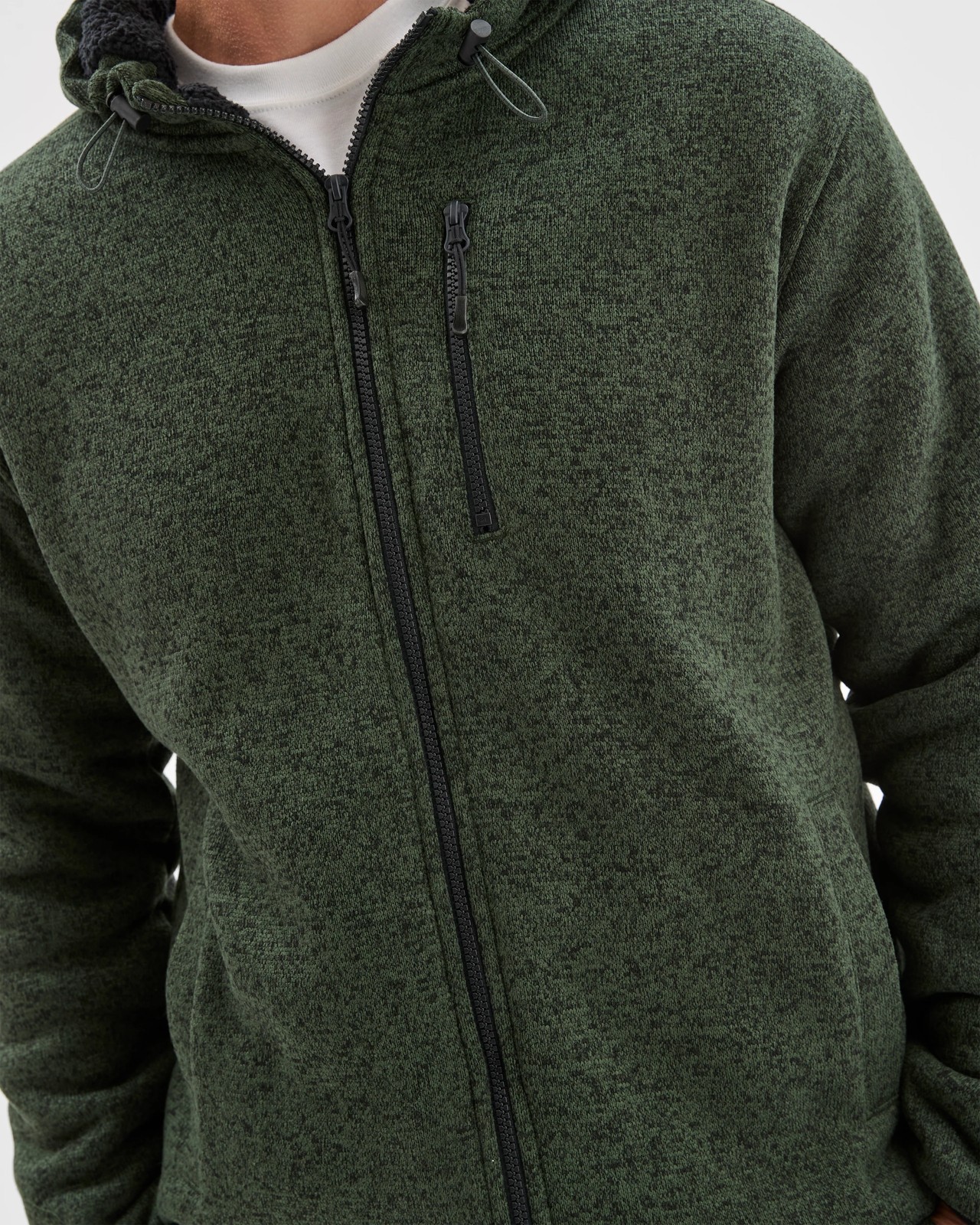 Teddy Lined Zip Through Fleece Hoodie - Green Marle 5 of 6