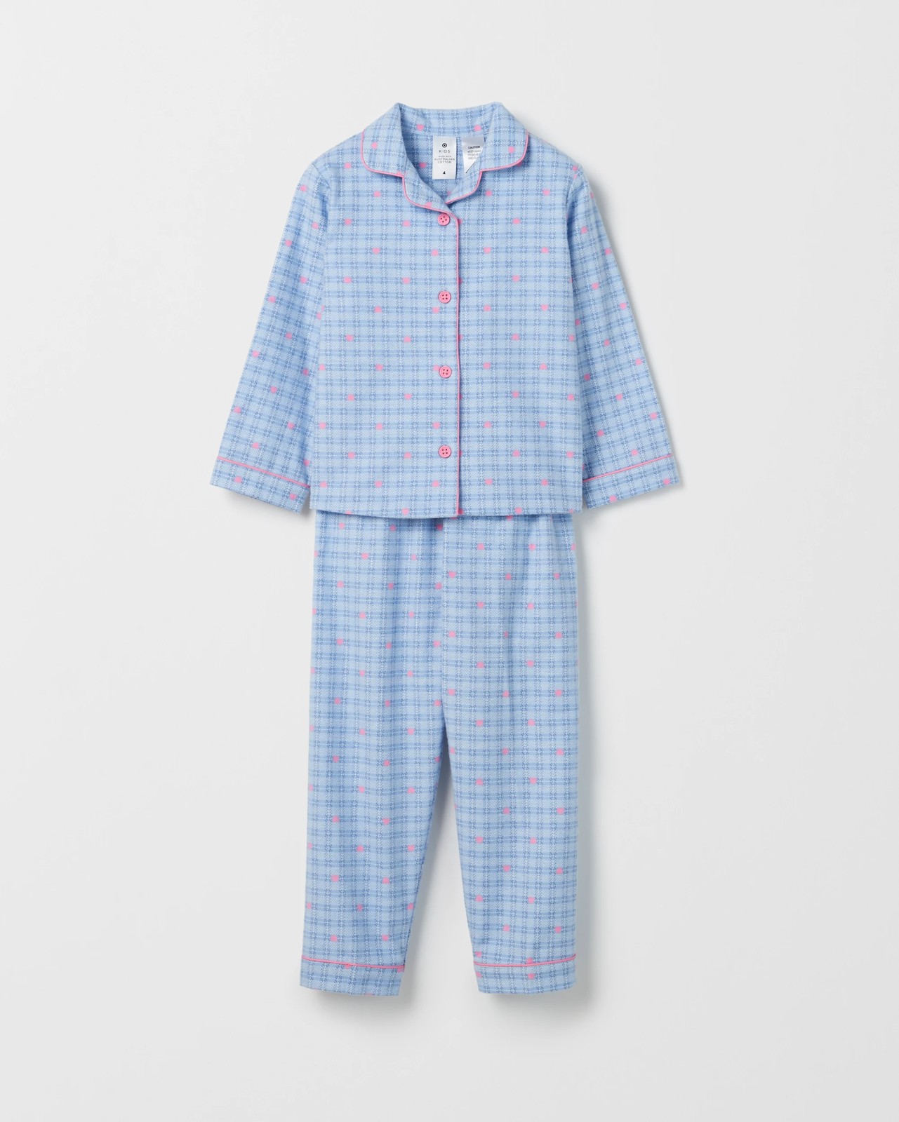 Australian Cotton Younger Girls Flannel Pyjama Set - Check Heart 5 of 6