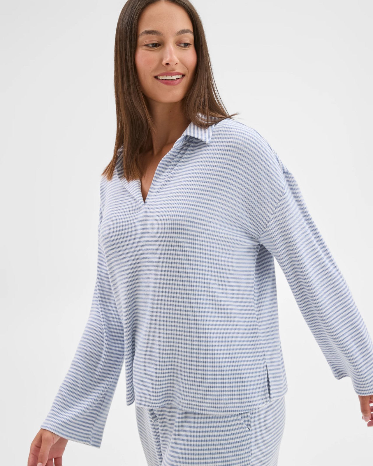 Cosy Rib Notch Collar Top - Blue 4 of 6