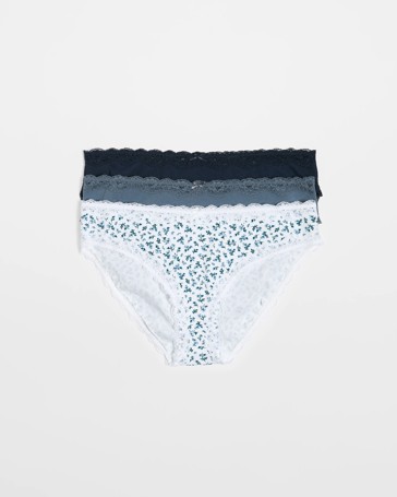 Womens Australian Cotton & Lace Bikini Briefs 3 Pack