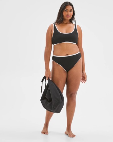 High Waisted High Cut Crinkle Bikini Briefs