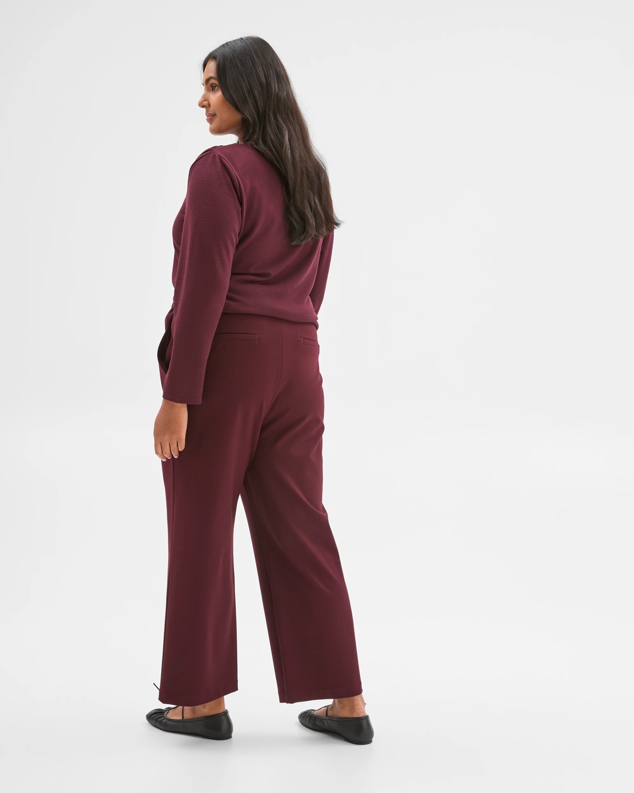 Plus Size Crop Length Wide Leg Ponte Pants - Pinot Burgundy 5 of 6