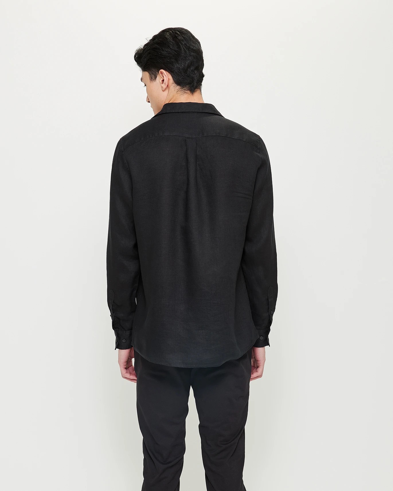 European Linen Long Sleeve Shirt - Black