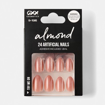 24 Pack Artificial Nails with Adhesive, Almond Shape, Brown - OXX Cosmetics