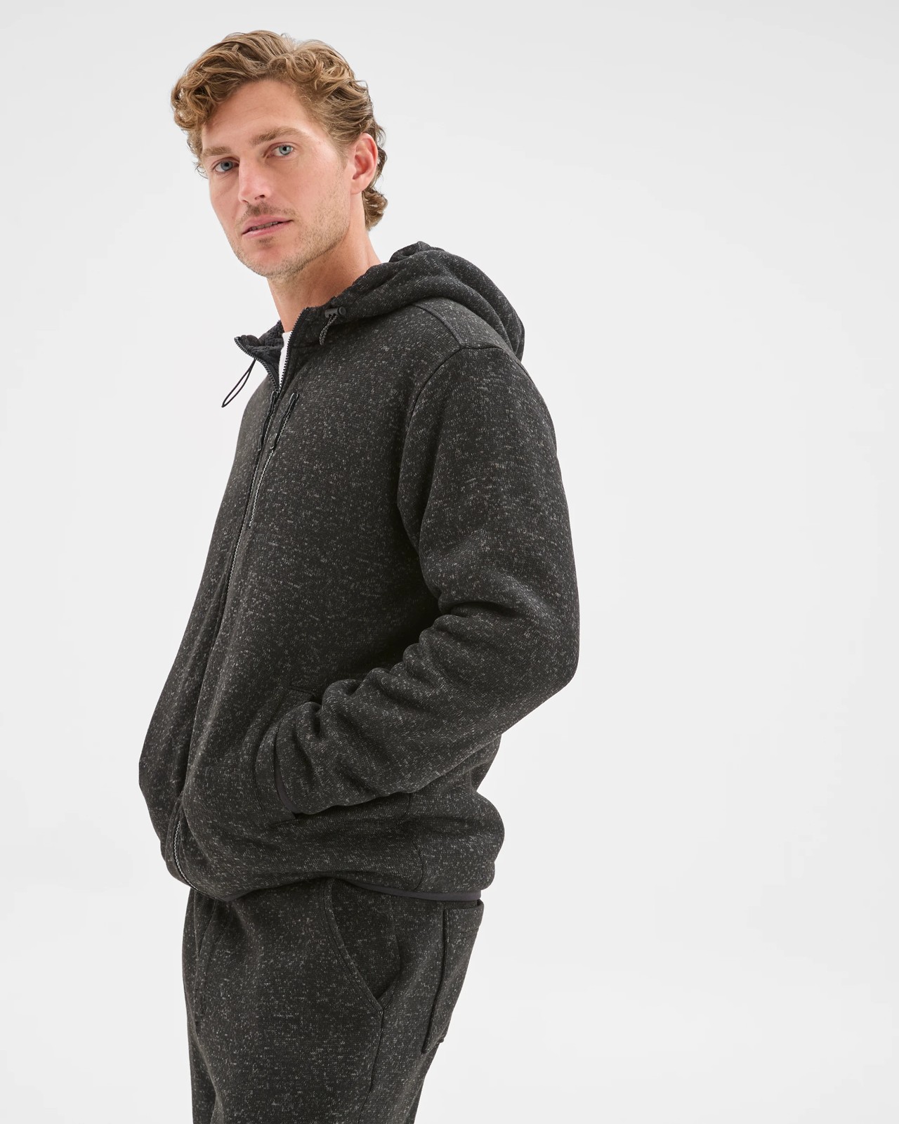 Teddy Lined Zip Through Fleece Hoodie - Black Marle 5 of 6