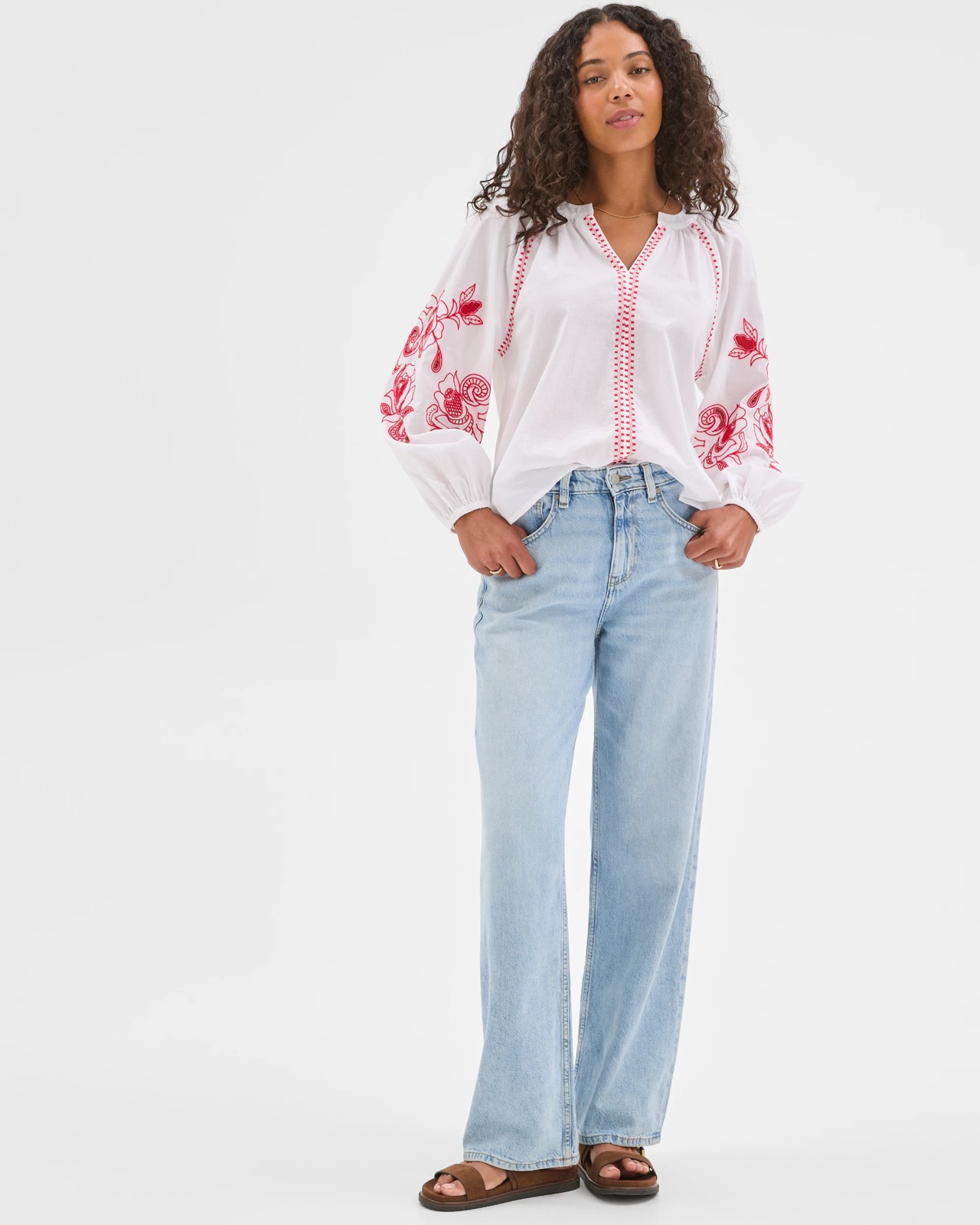 Long Sleeve Embroidered Stitch Blouse 2 of 5
