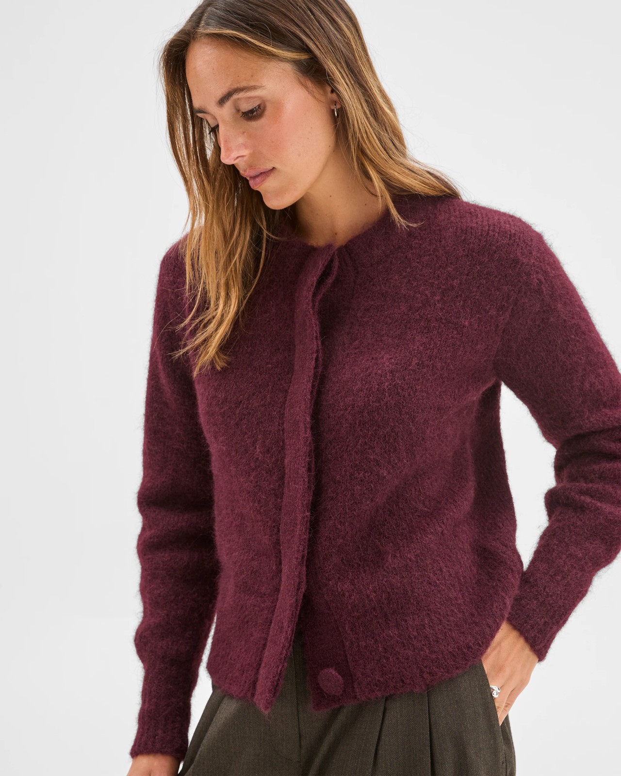 Preview Long Sleeve Plush Cardigan - Pinot 5 of 6