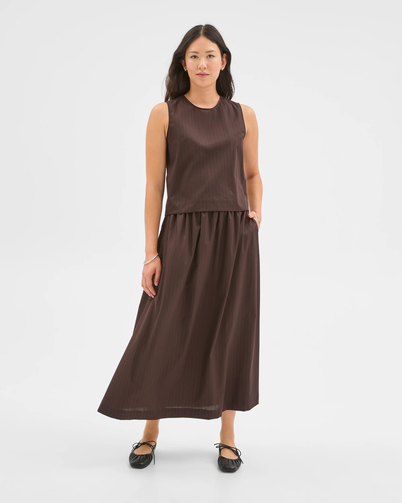 Preview Australian Cotton Elasticated Waist Skirt - Chocolate Stripe 2 of 6