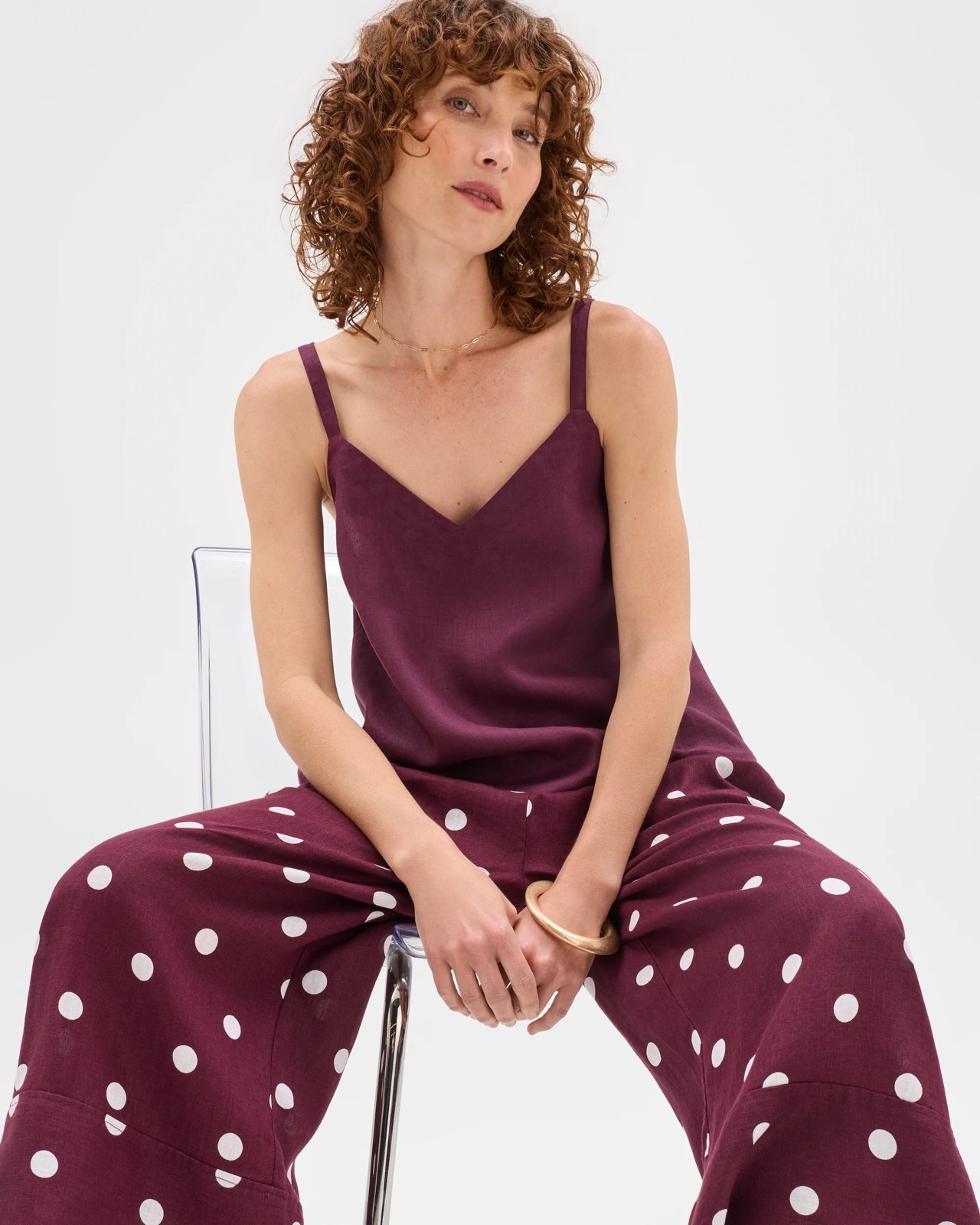 European Linen Cropped Pants - Merlot Spot 2 of 5