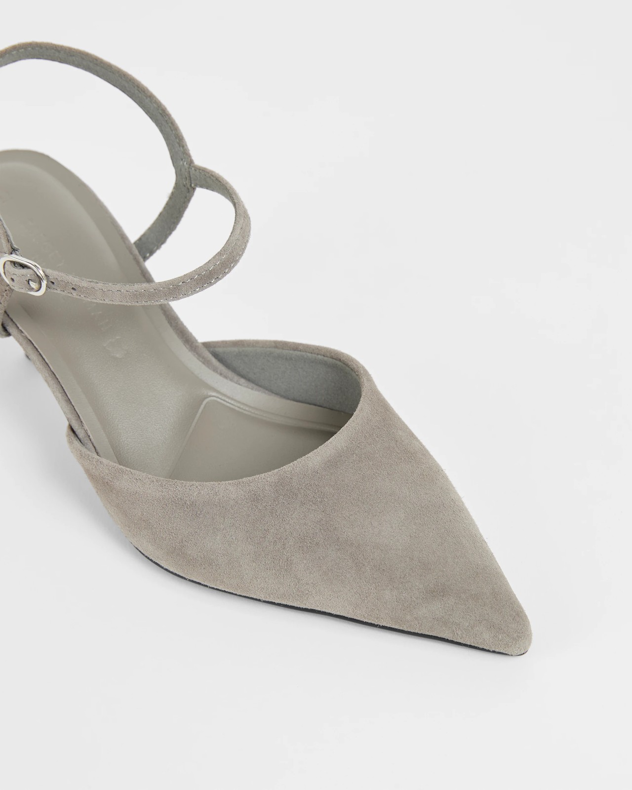 Genuine Suede Leather Point Toe Ankle Strap Heels - Grey 3 of 3