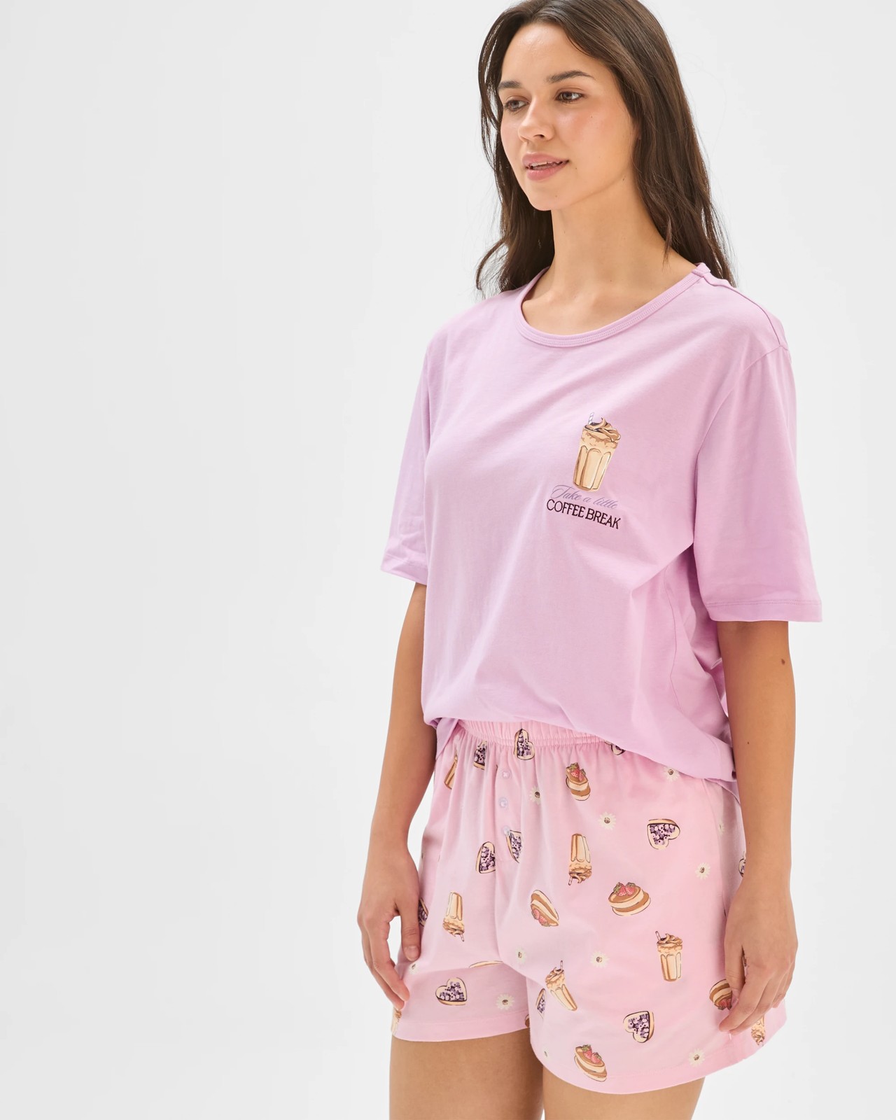 Australian Cotton Sleep Shorts - Coffee Print Pink 4 of 6
