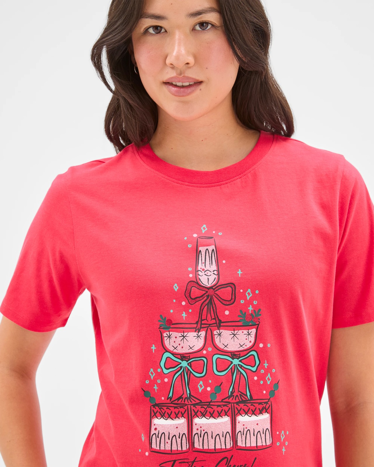 Australian Cotton Printed Christmas T-Shirt - Red Fizz Cheer 4 of 5