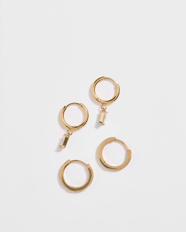 Waterproof 2 Pack Pave Huggie Baguette Hoop Earrings