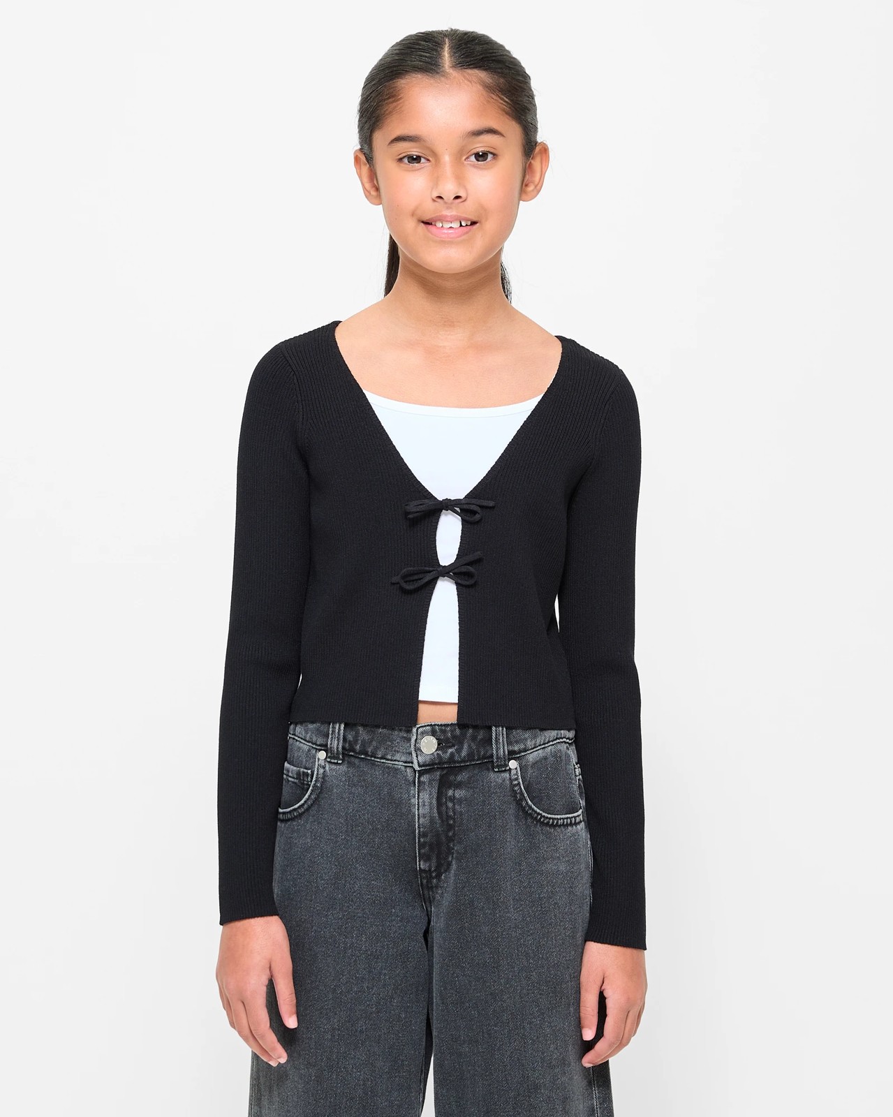 Black tie front cardigan best sale