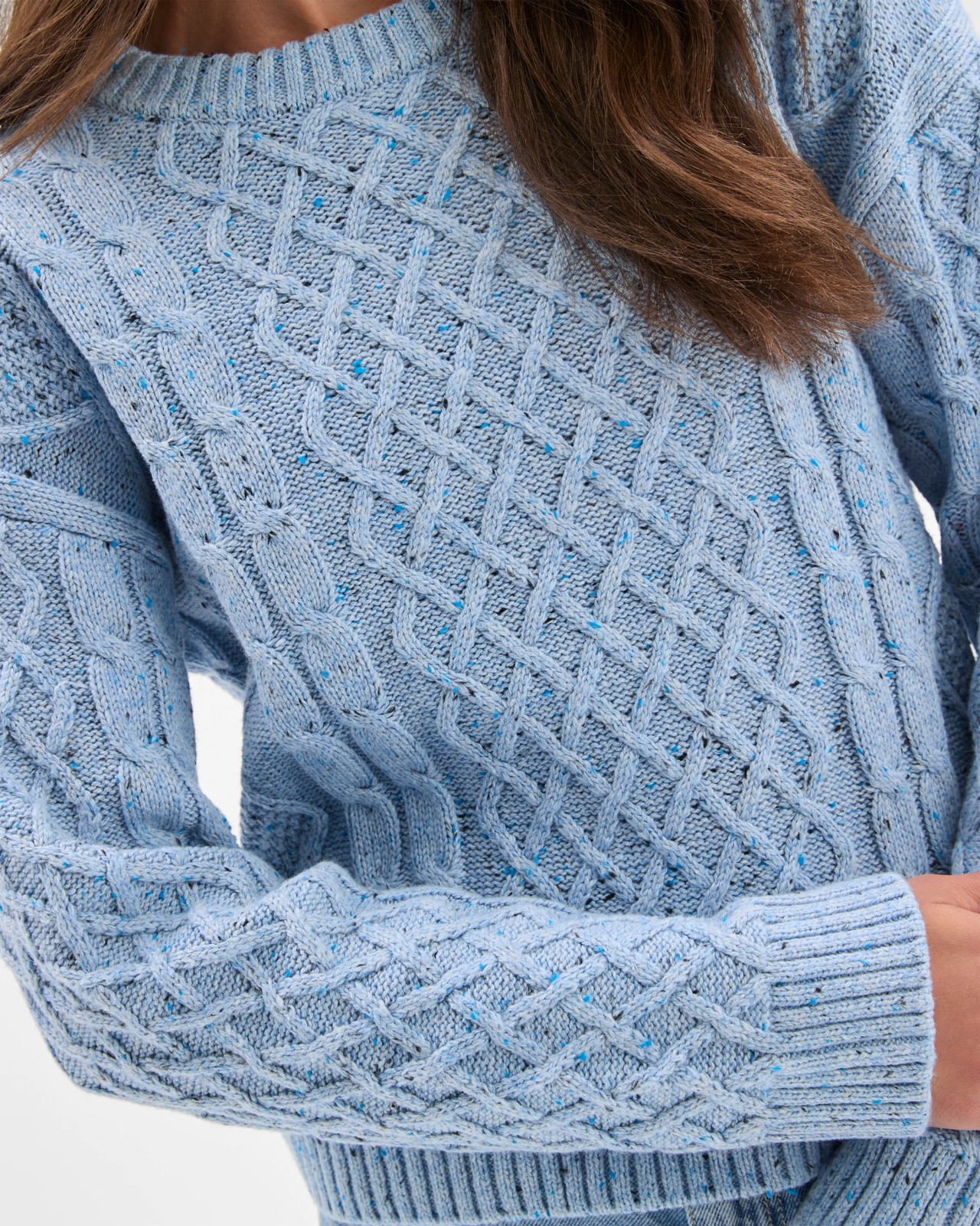 Petites Australian Cotton Blend Nepped Cable Knit Sweater 4 of 5