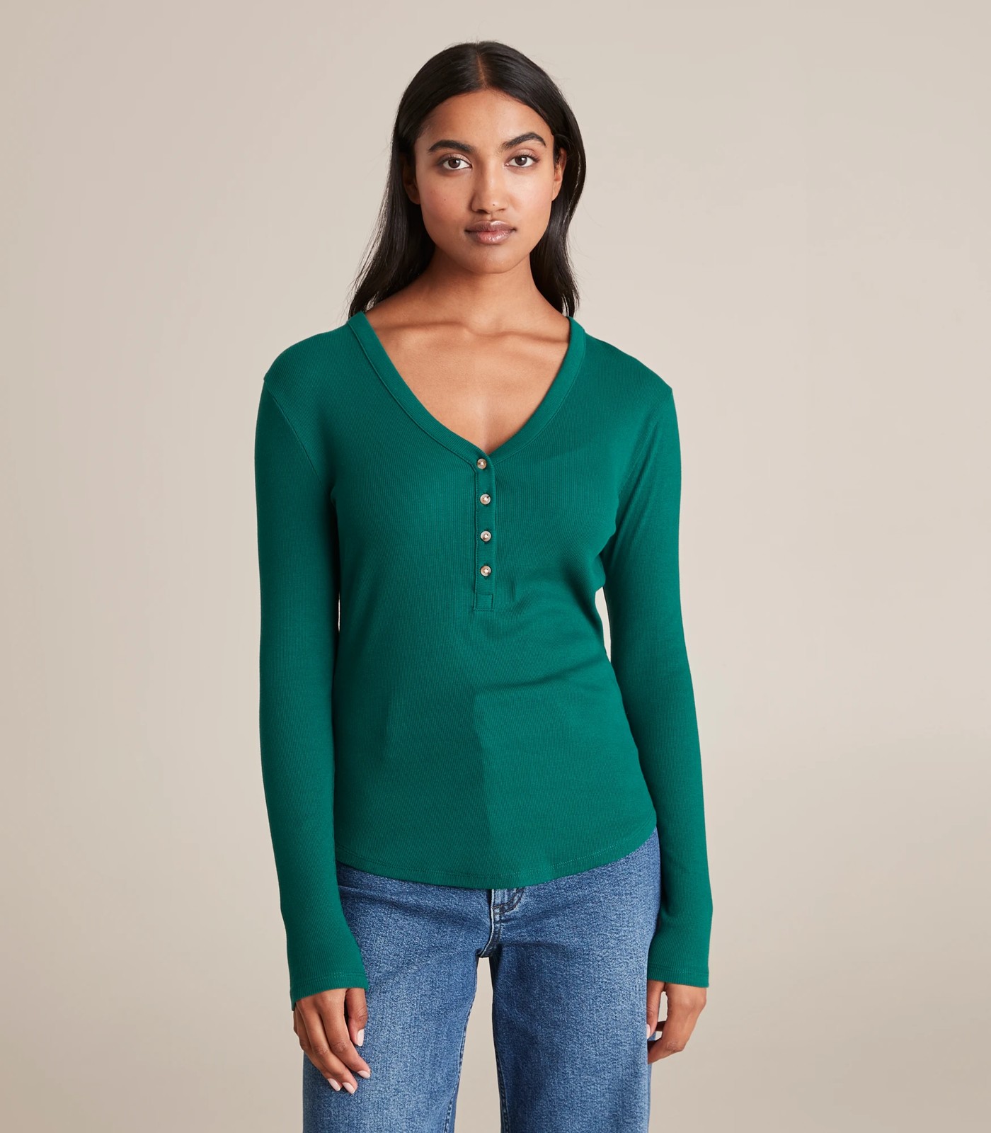 Free People Shirt Womens XS Green Shell Stich Henley Long Sleeve Lace Scoop  Neck