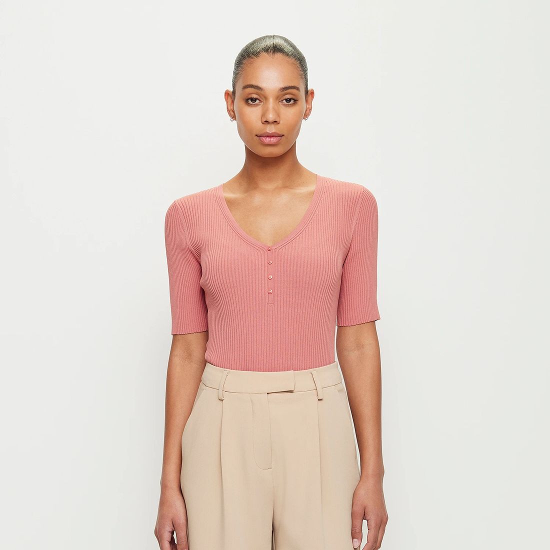 V-Neck Henley Top - Preview - Rosewood | Target Australia