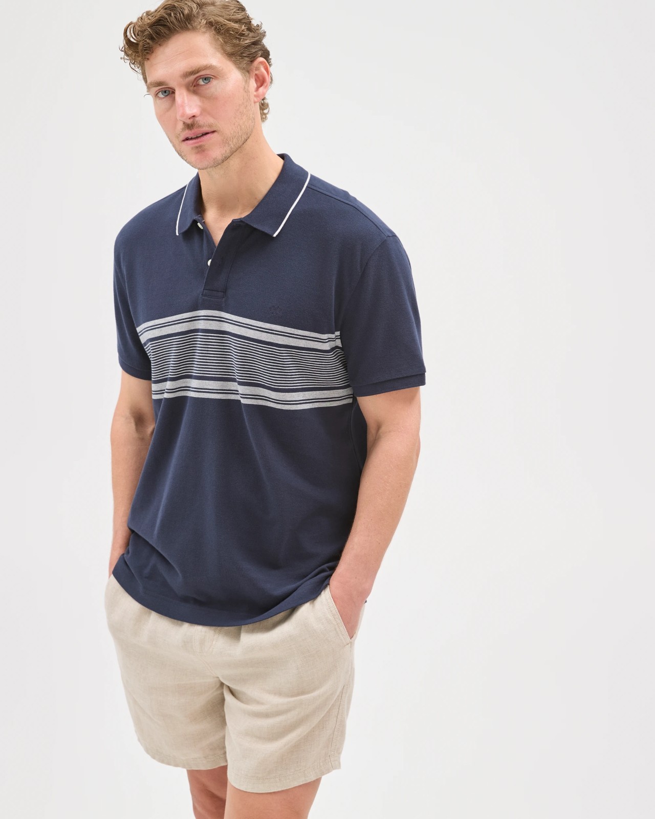 Australian Cotton Panelled Polo Top - Navy 5 of 6