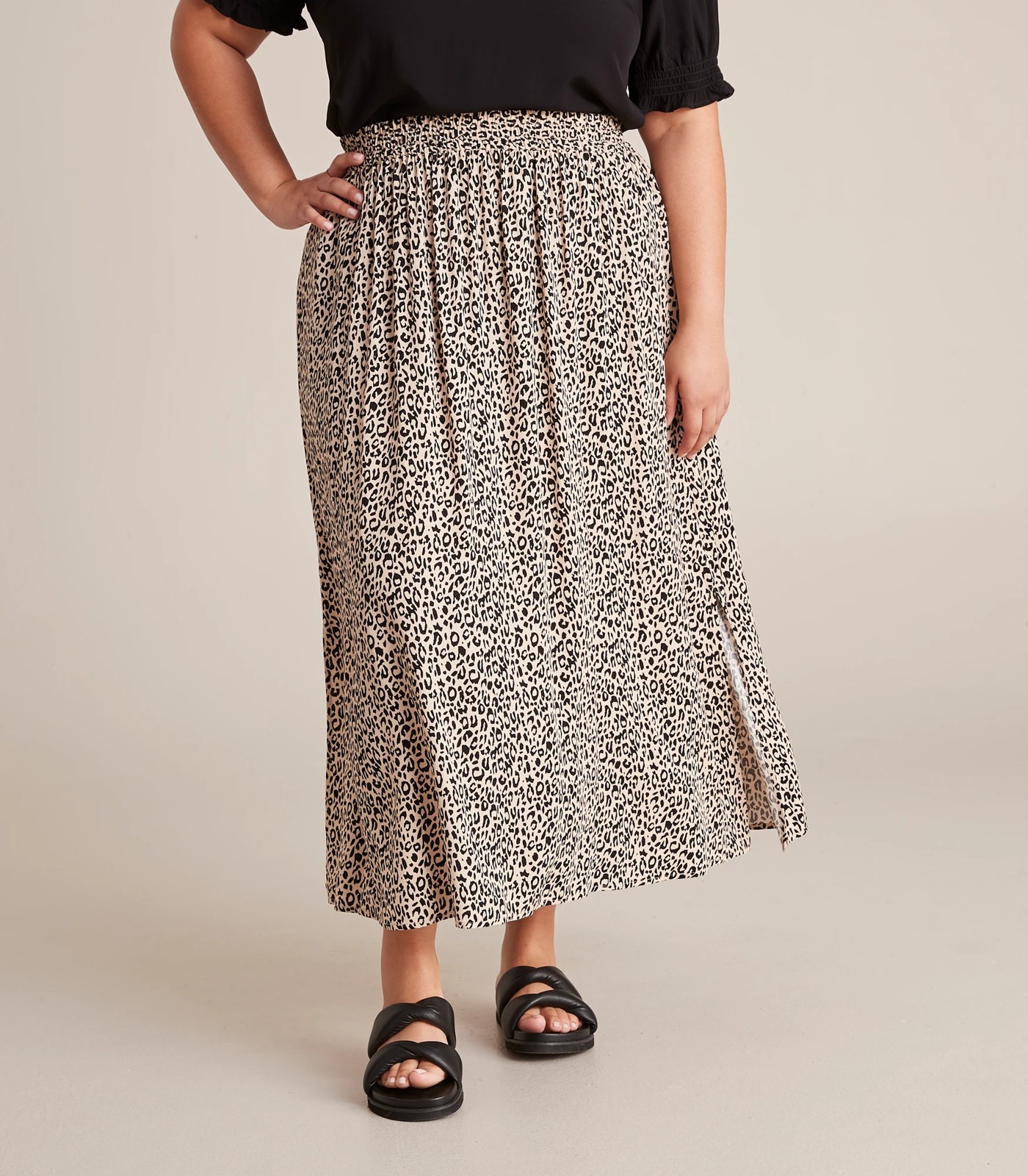 Curve Shirred Waist Midi Skirt