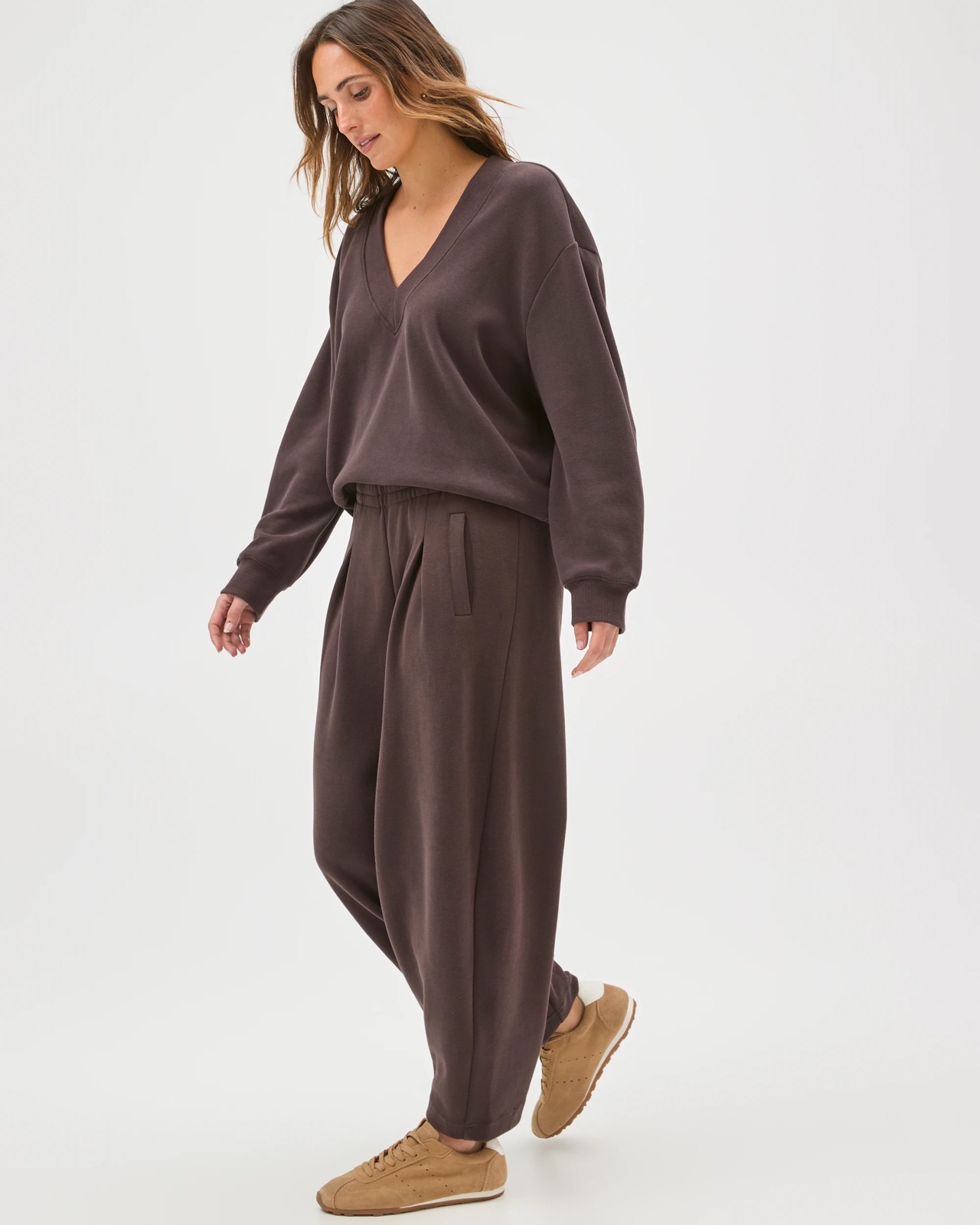Active Australian Cotton Blend Sueded Rib Barrel Leg Pants - Cocoa 5 of 6
