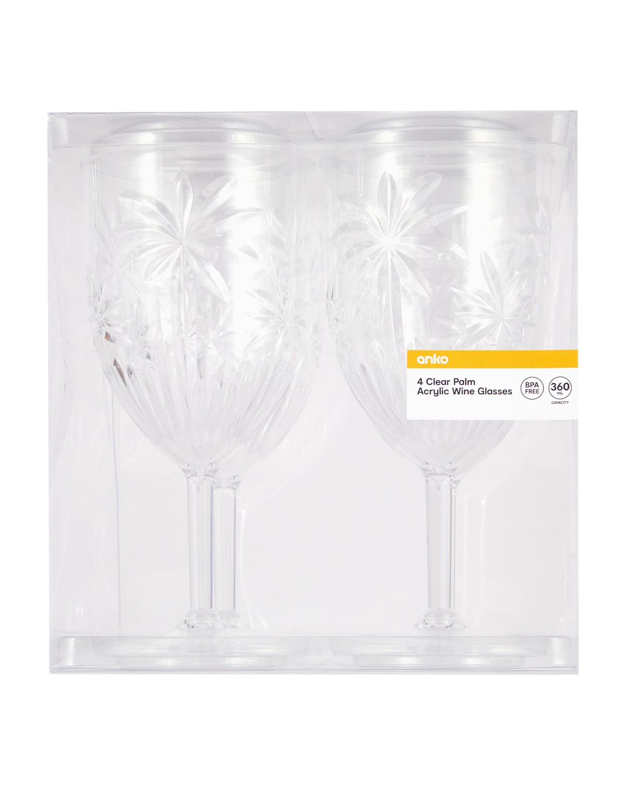 Anko 4 Clear Palm Acrylic Wine Glasses 5 of 5