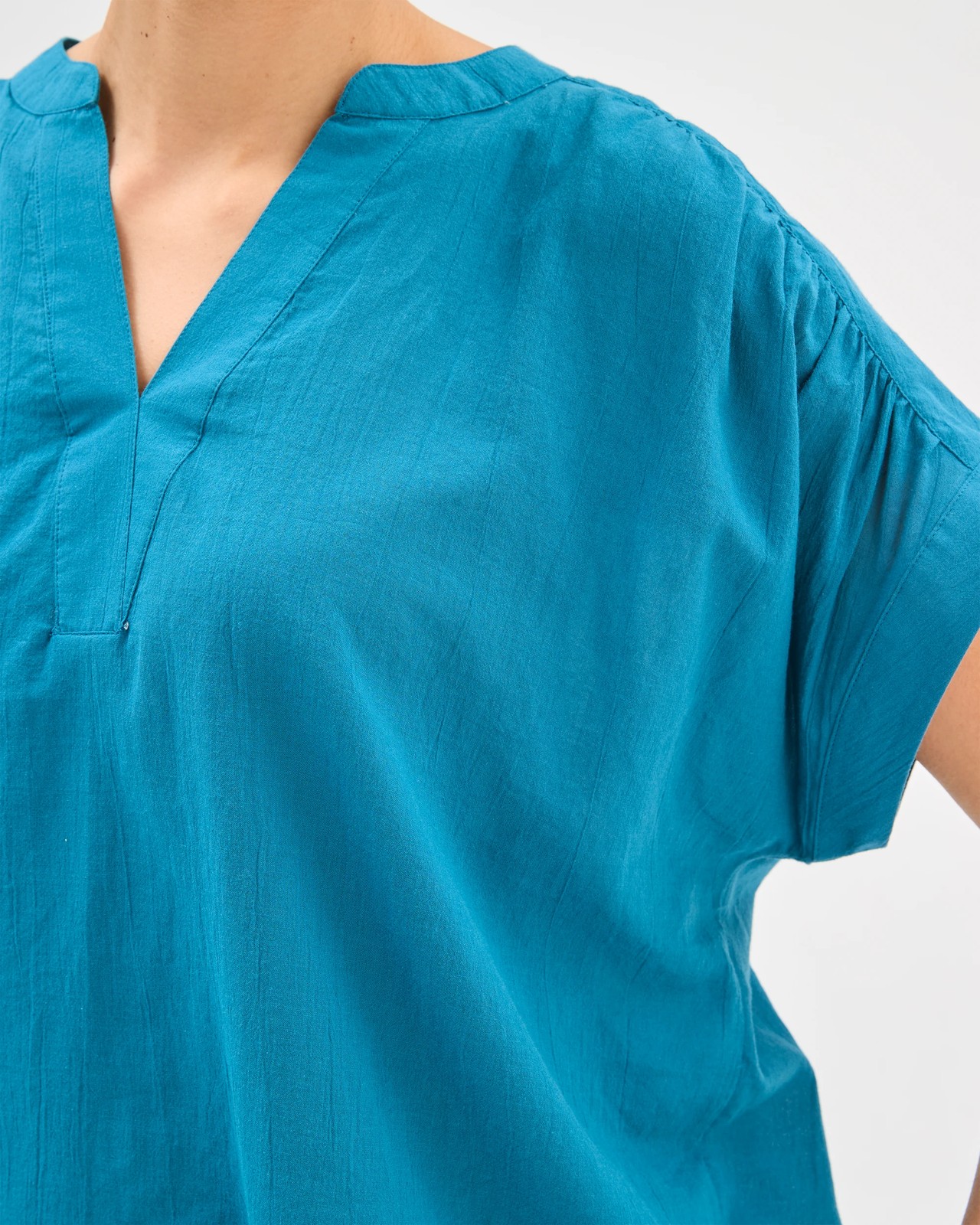 Cotton Collared Popover Blouse - Ocean Storm 4 of 5