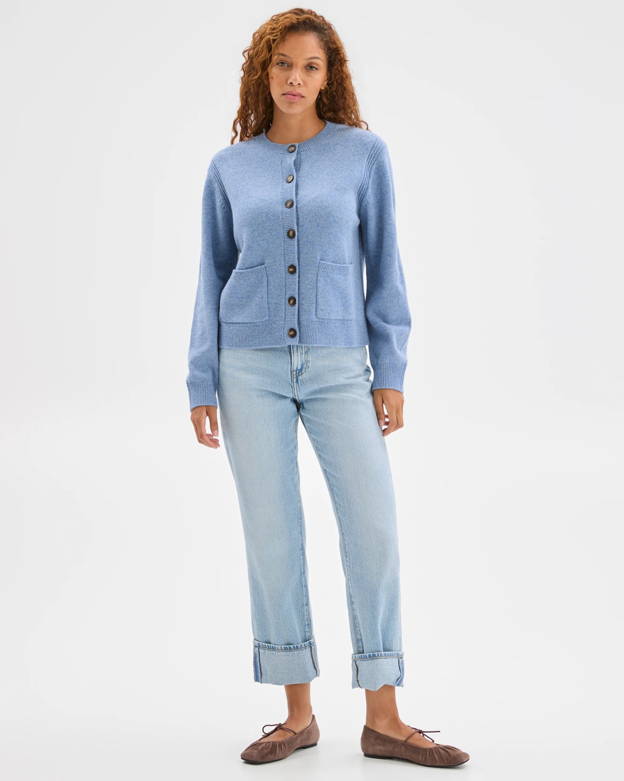 Lambswool Balloon Sleeve Cardigan - Mineral Mist 2 of 6