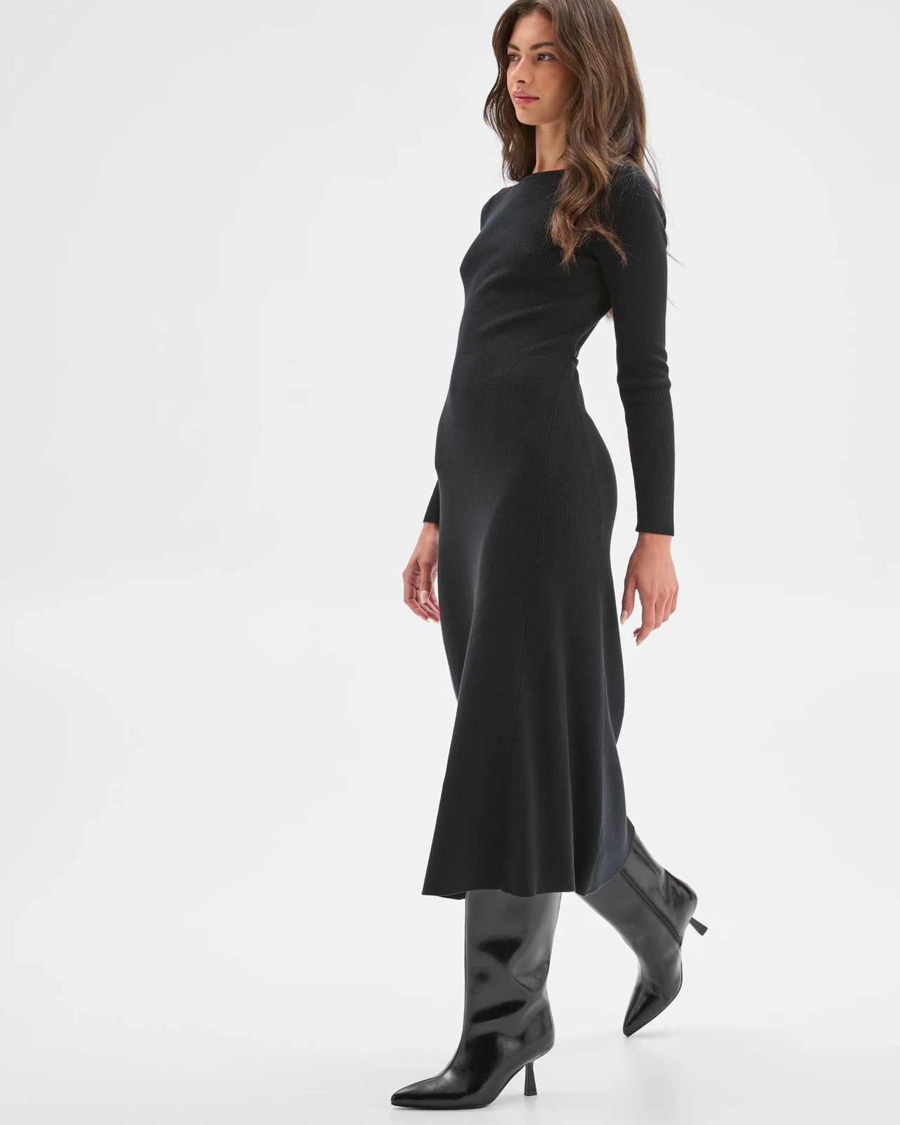 Petites Long Sleeve Knit Midi Dress 3 of 5