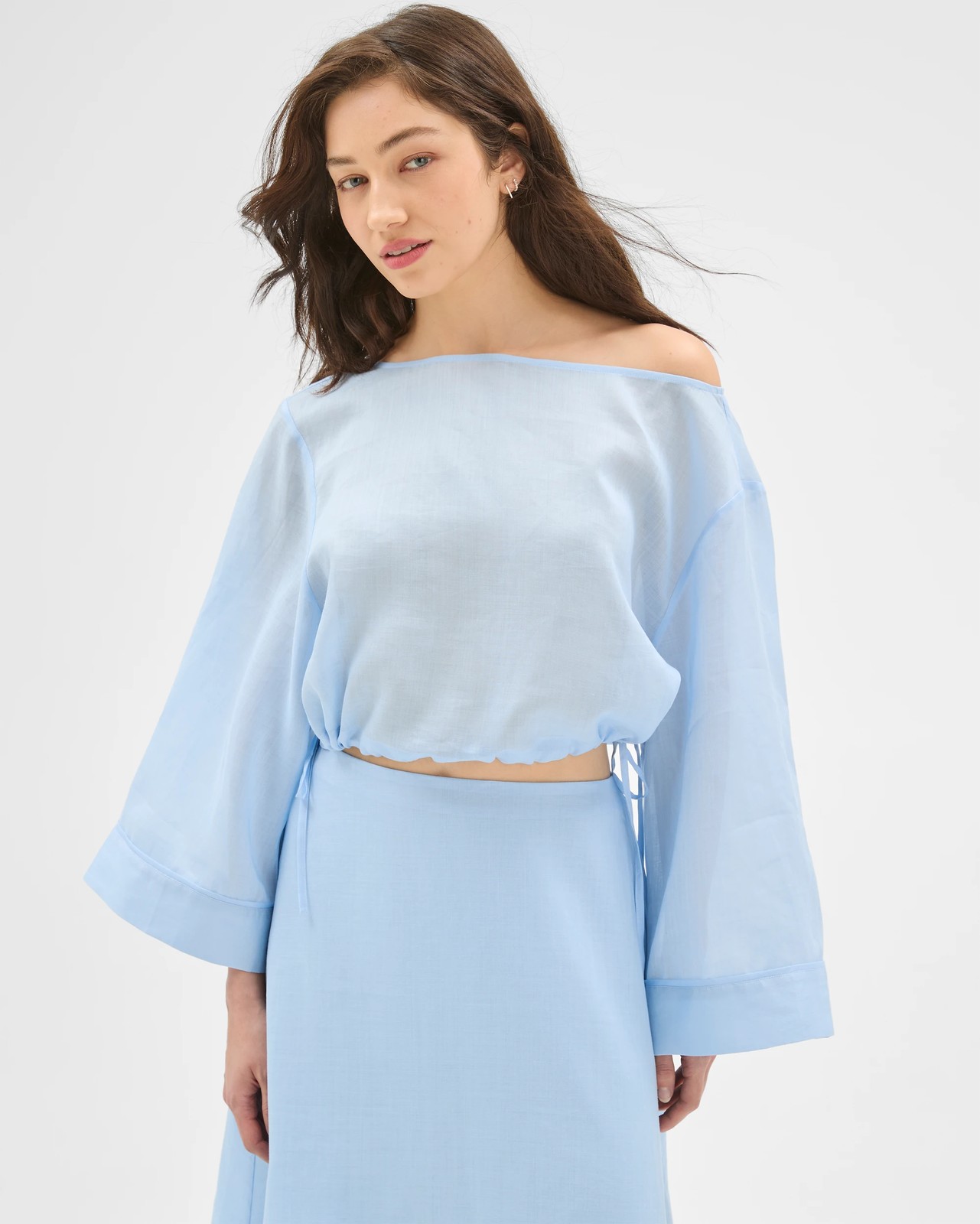 Lily Loves Ramie Off Shoulder Top - Coastal Blue 2 of 5