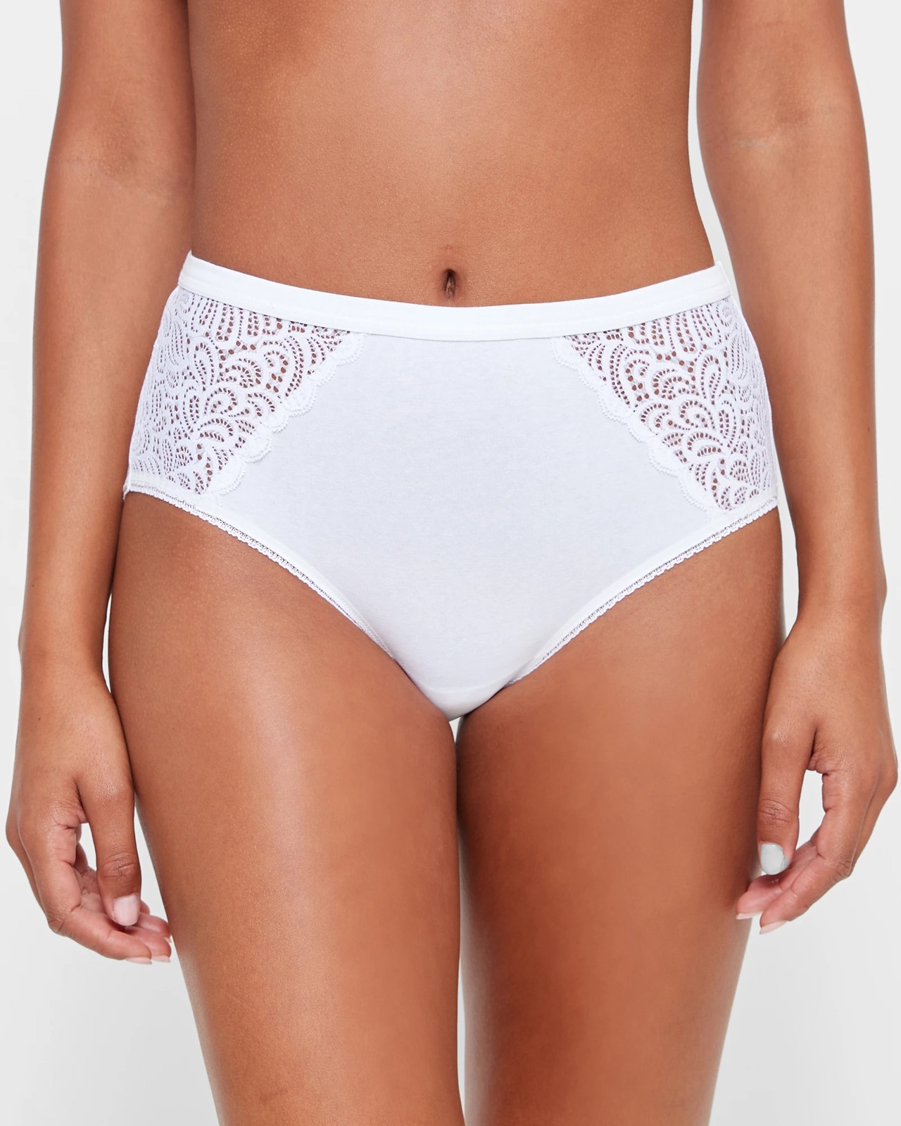 Australian Cotton and Lace Midi Briefs - White