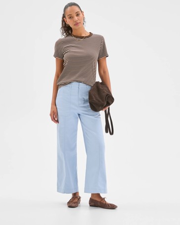 Australian Cotton Blend Stretch Twill Wide Leg Pants