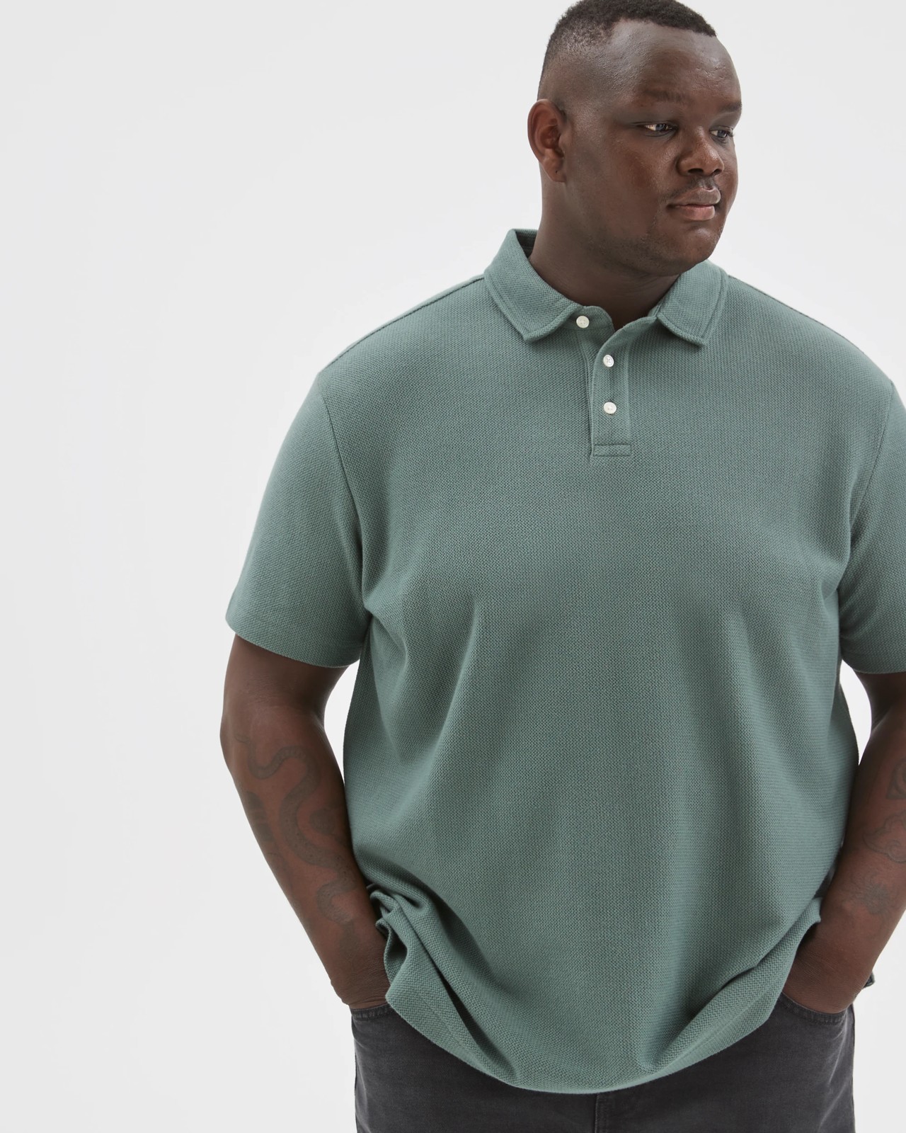 Plus Size Australian Cotton Textured Polo Top - Balsam Green 5 of 6