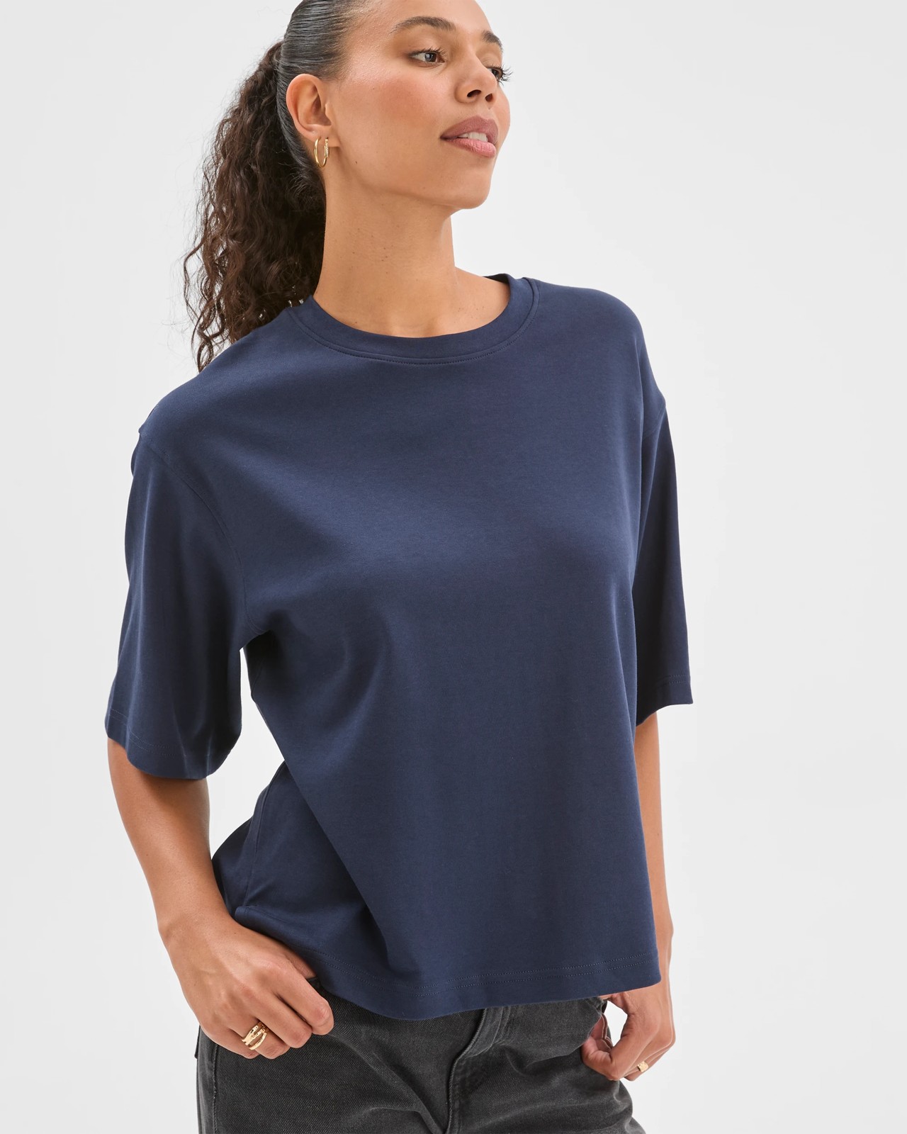 Australian Cotton Heavyweight Boxy T-Shirt - Navy Blazer 3 of 6