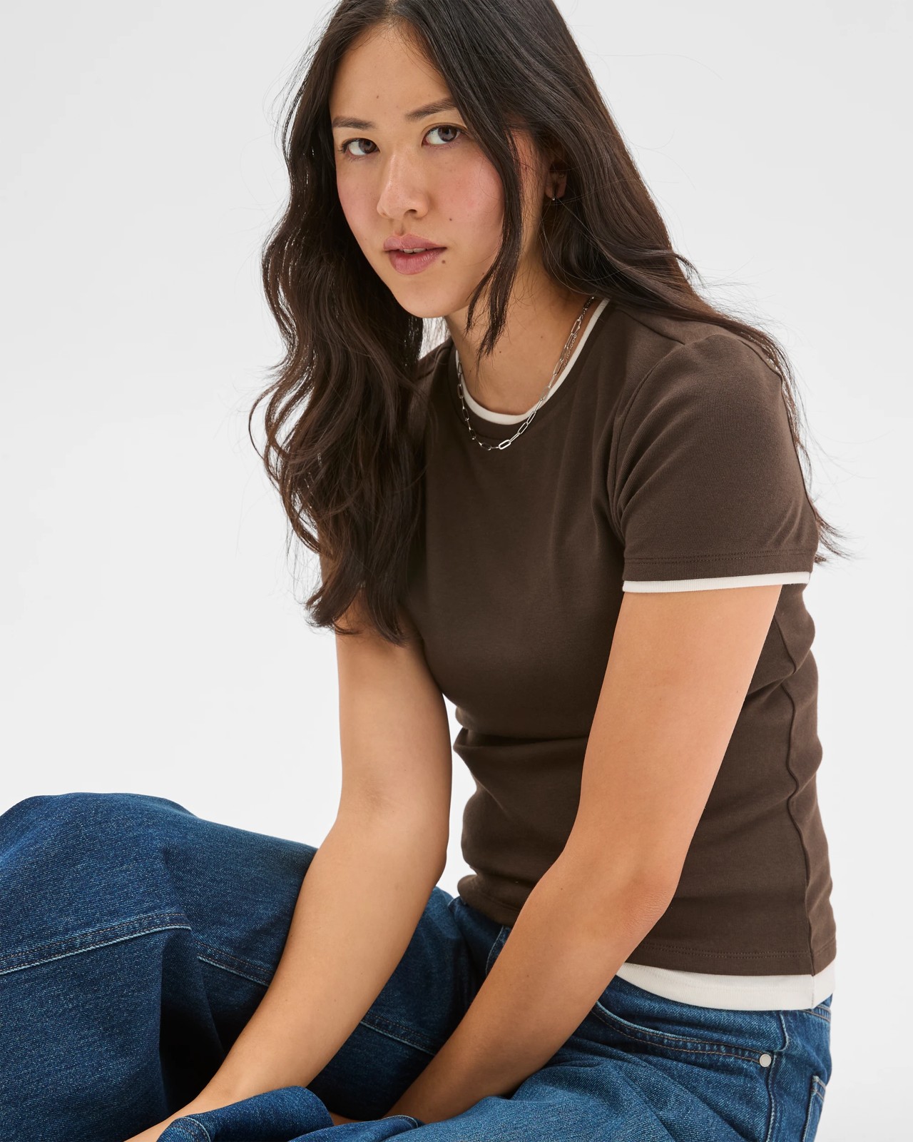 Soft Touch Double Layer Fitted T-Shirt - Coffee Bean/Cloud Dancer 4 of 6